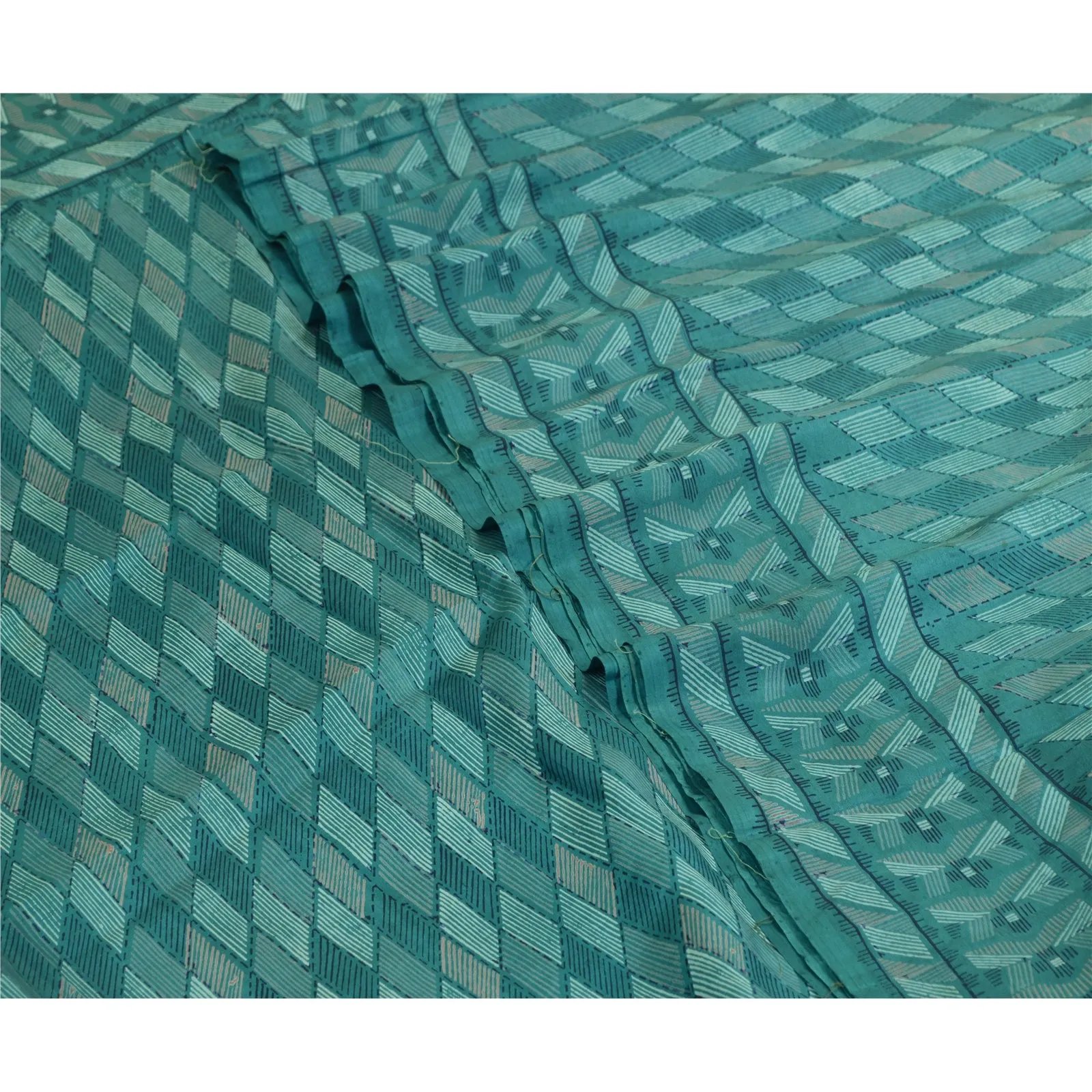 Sanskriti Vintage From Indian Sarees Blue Pure Silk Printed Sari Craft Fabric