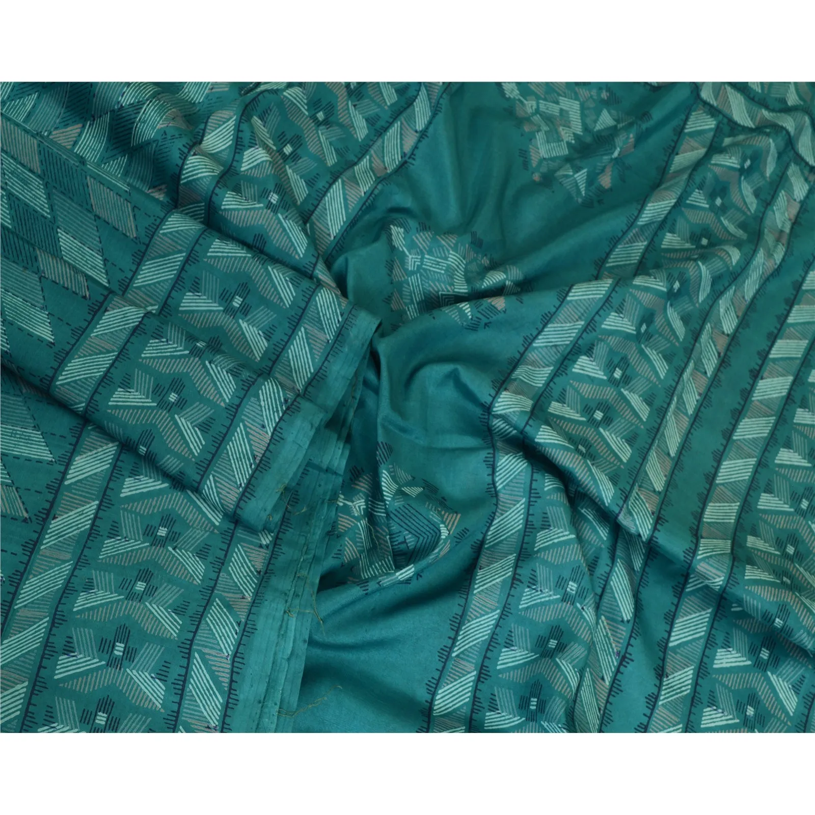 Sanskriti Vintage From Indian Sarees Blue Pure Silk Printed Sari Craft Fabric