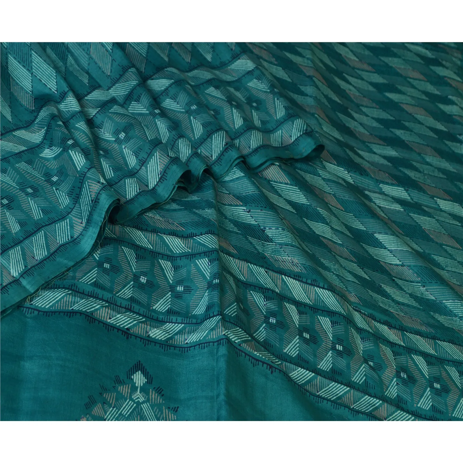 Sanskriti Vintage From Indian Sarees Blue Pure Silk Printed Sari Craft Fabric