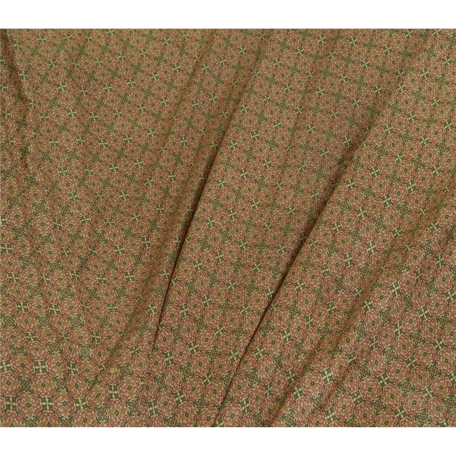 Sanskriti Vintage Green Indian Sarees 100% Pure Silk Printed Sari Craft Fabric