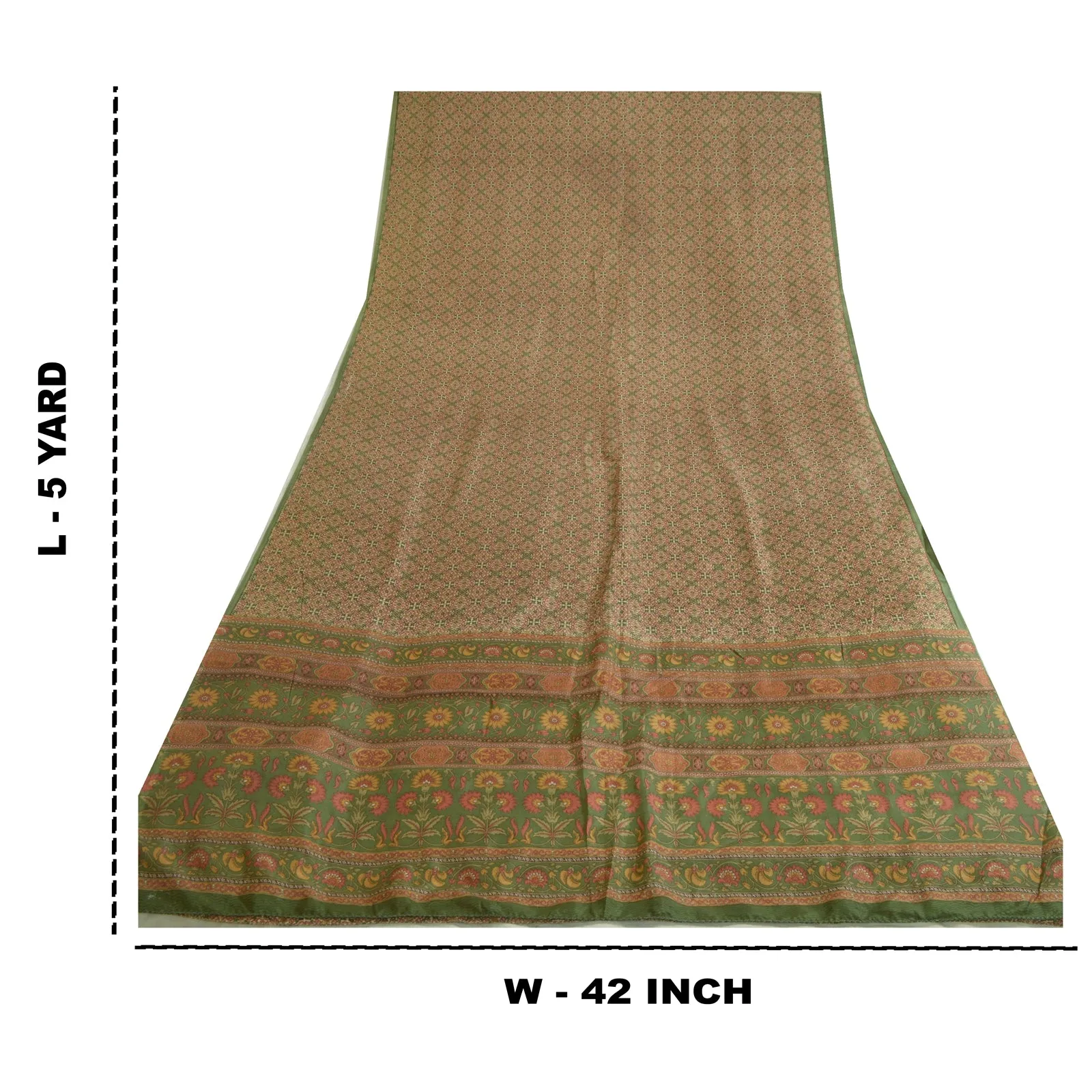 Sanskriti Vintage Green Indian Sarees 100% Pure Silk Printed Sari Craft Fabric