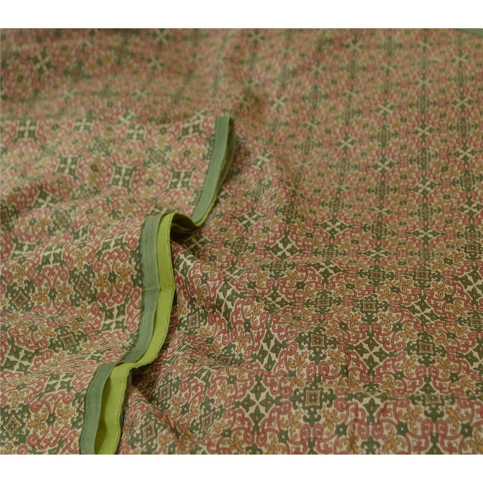 Sanskriti Vintage Green Indian Sarees 100% Pure Silk Printed Sari Craft Fabric