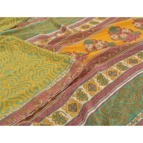 Sanskriti Vintage Green Sarees Moss Crepe Floral Printed Sari 5yd Craft Fabric