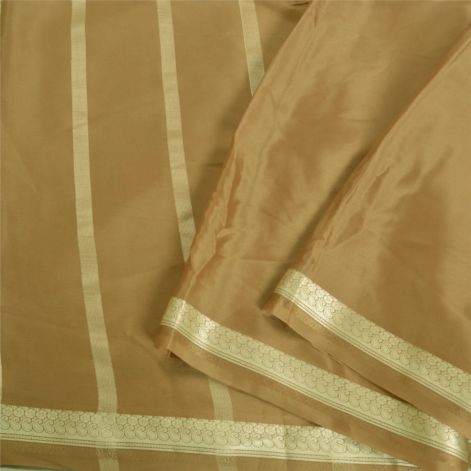 Sanskriti Vintage Khaki Indian Sarees 100% Pure Silk Woven Sari 5 YD Fabric