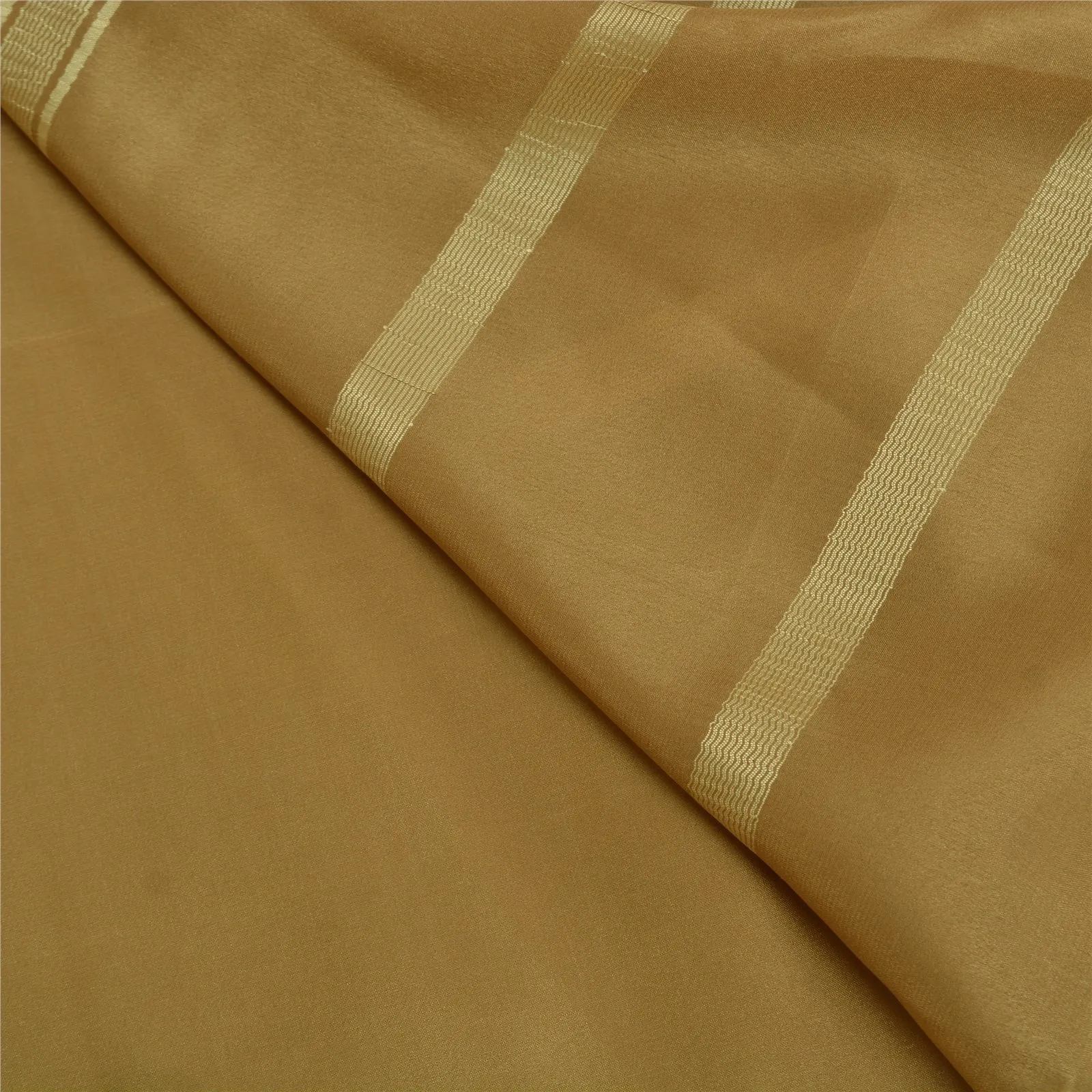 Sanskriti Vintage Khaki Indian Sarees 100% Pure Silk Woven Sari 5 YD Fabric