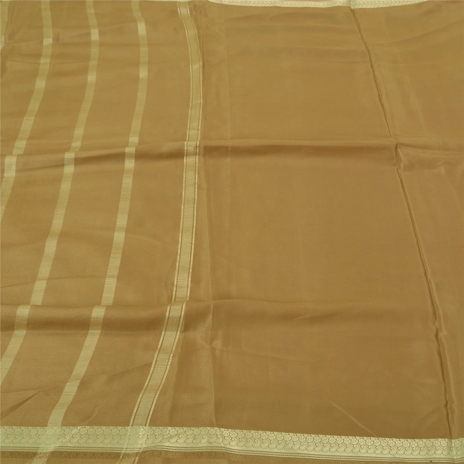 Sanskriti Vintage Khaki Indian Sarees 100% Pure Silk Woven Sari 5 YD Fabric