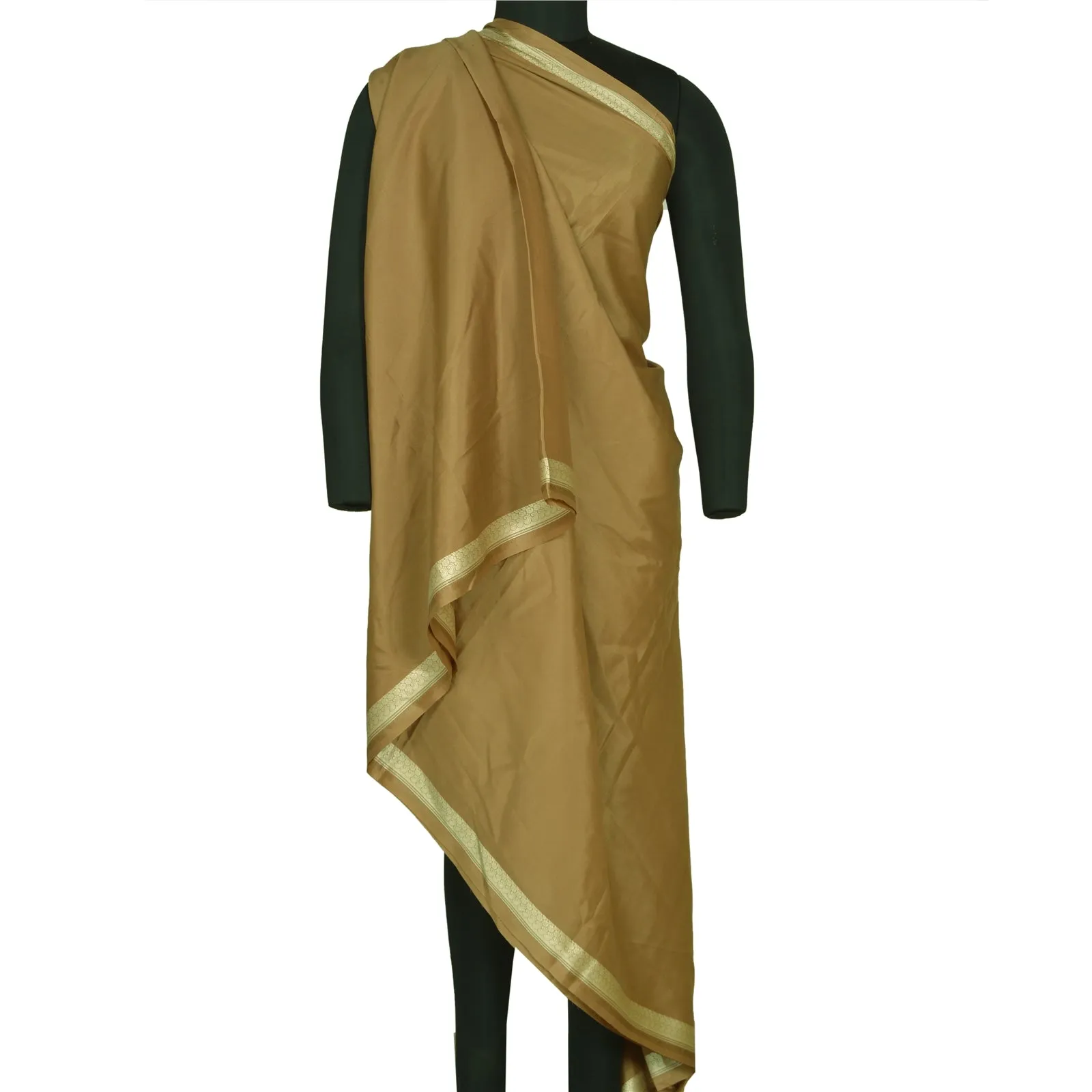 Sanskriti Vintage Khaki Indian Sarees 100% Pure Silk Woven Sari 5 YD Fabric