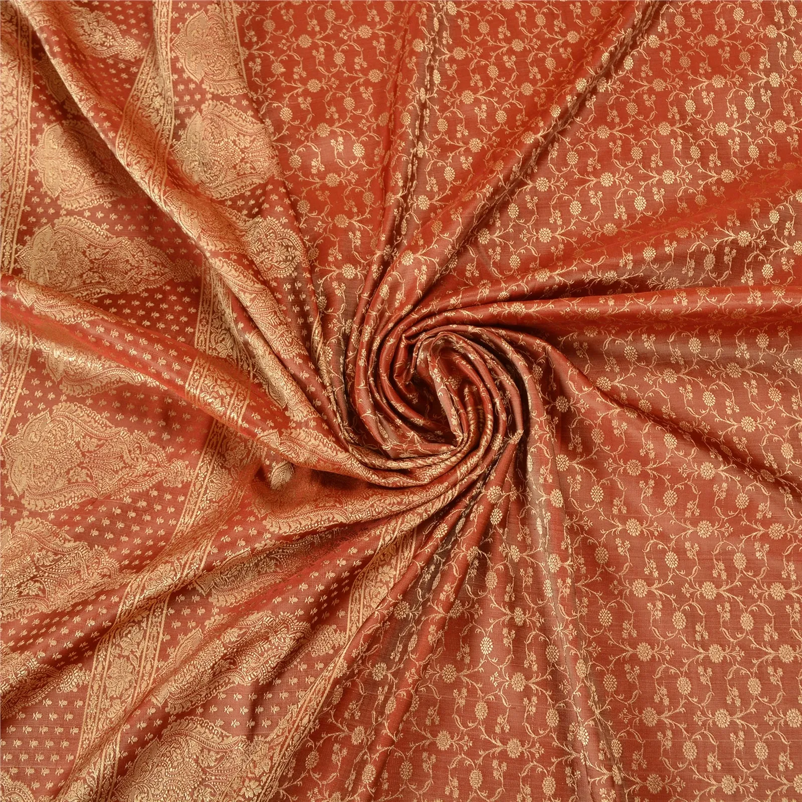 Sanskriti Vintage Rusty Orange Indian Sarees Pure Satin Silk Woven Sari Fabric