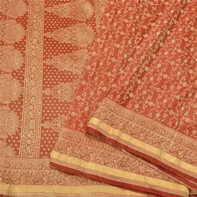 Sanskriti Vintage Rusty Orange Indian Sarees Pure Satin Silk Woven Sari Fabric