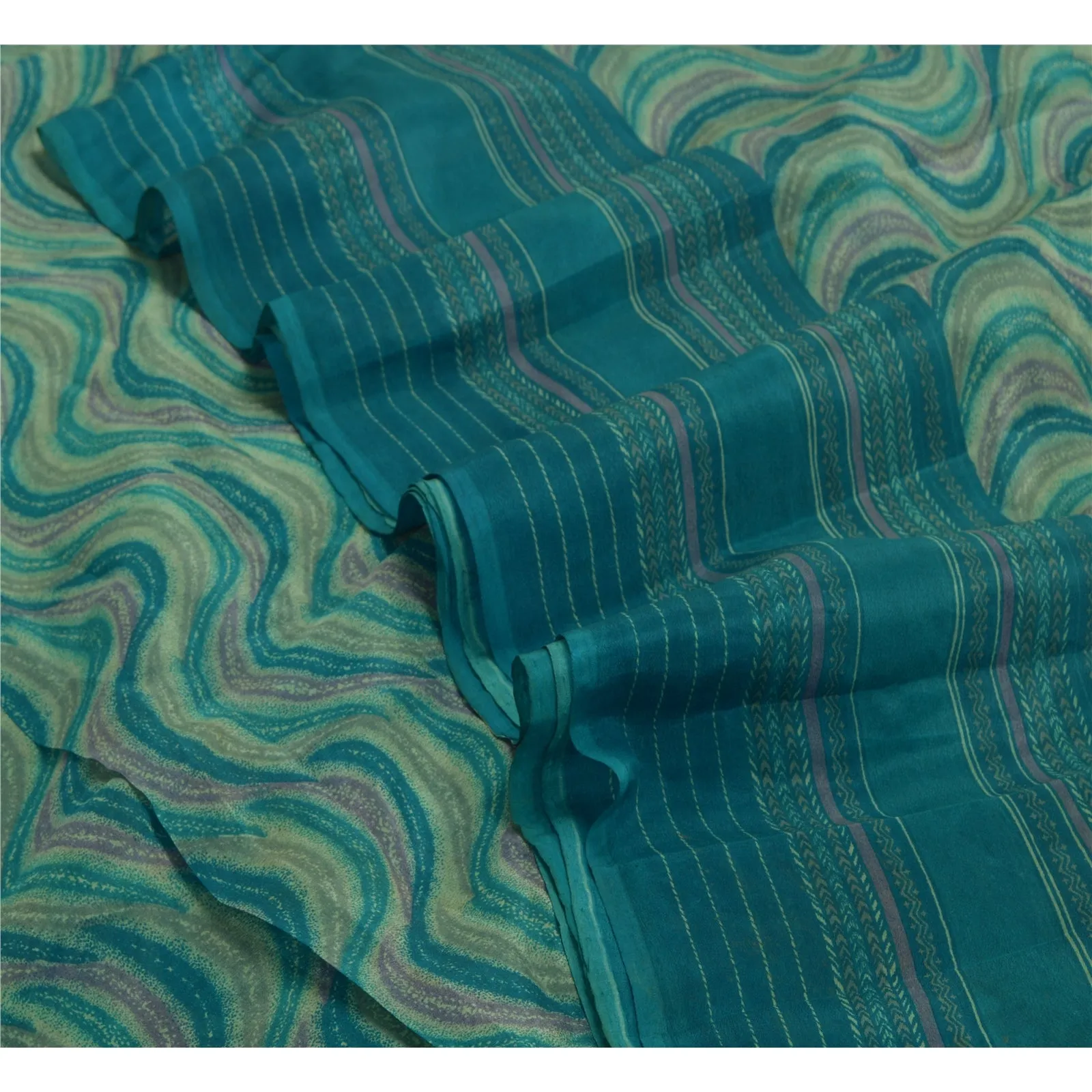 Sanskriti Vintage Sarees Blue 100% Pure Silk Printed Sari Soft 5yd Craft Fabric