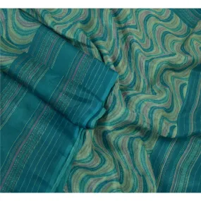 Sanskriti Vintage Sarees Blue 100% Pure Silk Printed Sari Soft 5yd Craft Fabric