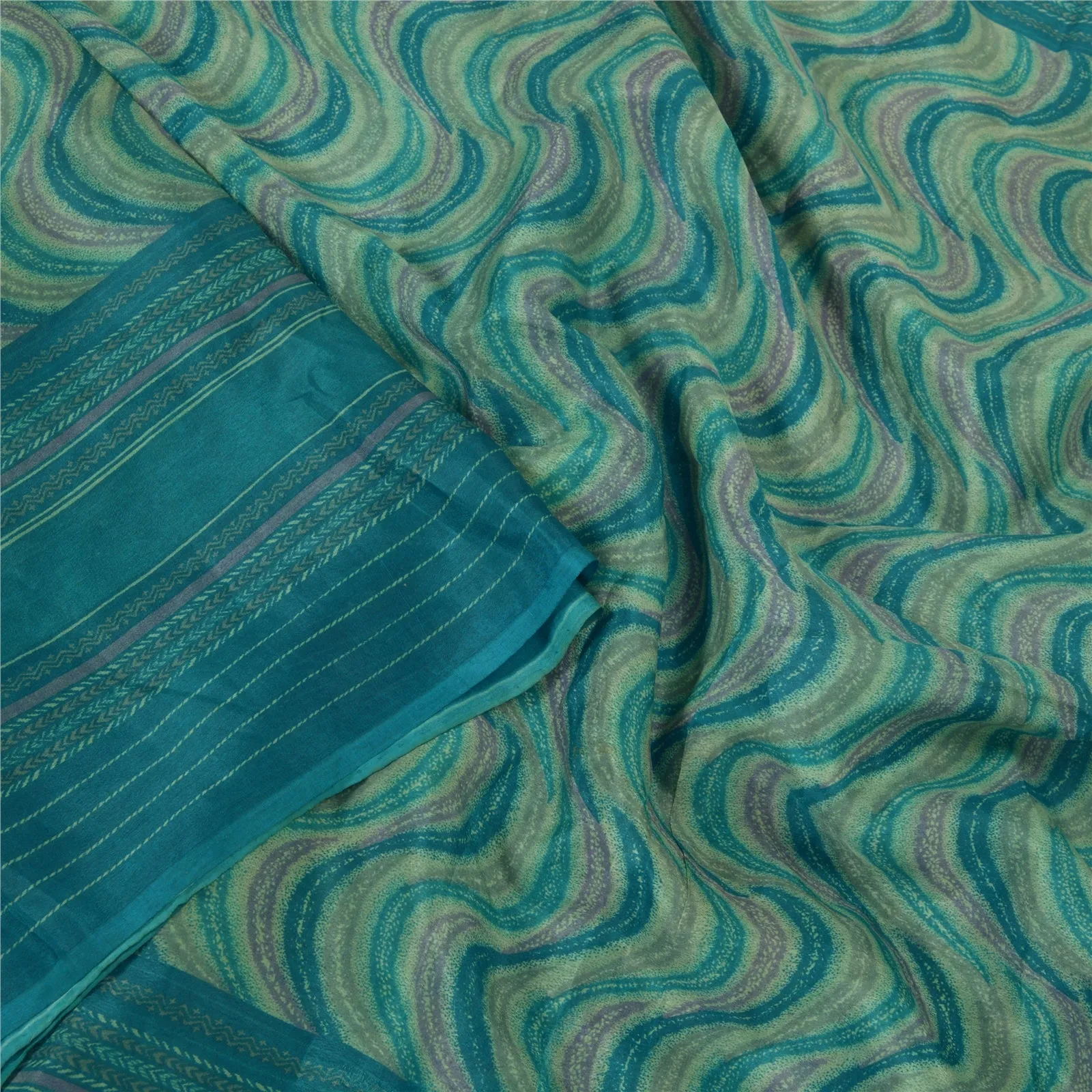 Sanskriti Vintage Sarees Blue 100% Pure Silk Printed Sari Soft 5yd Craft Fabric