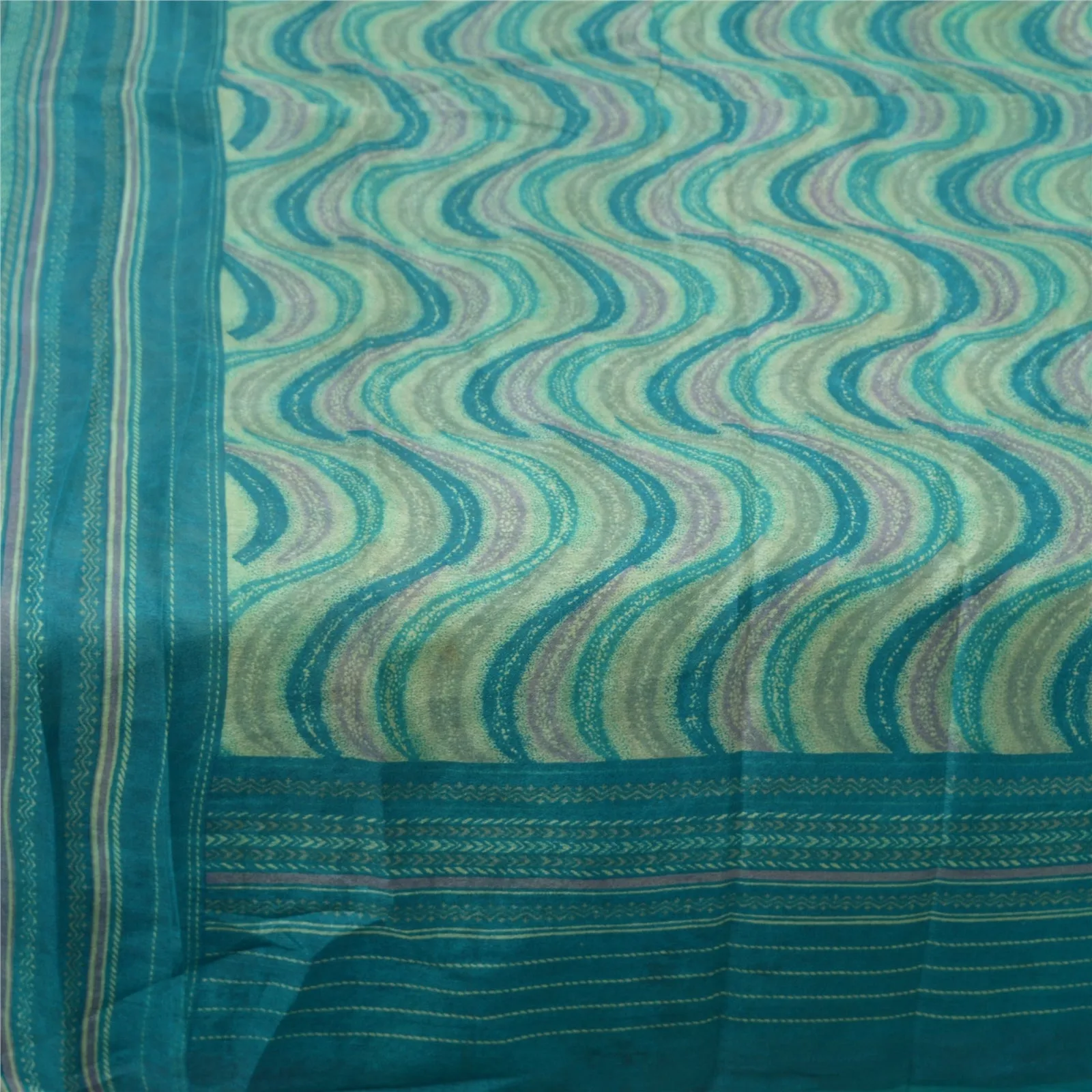 Sanskriti Vintage Sarees Blue 100% Pure Silk Printed Sari Soft 5yd Craft Fabric