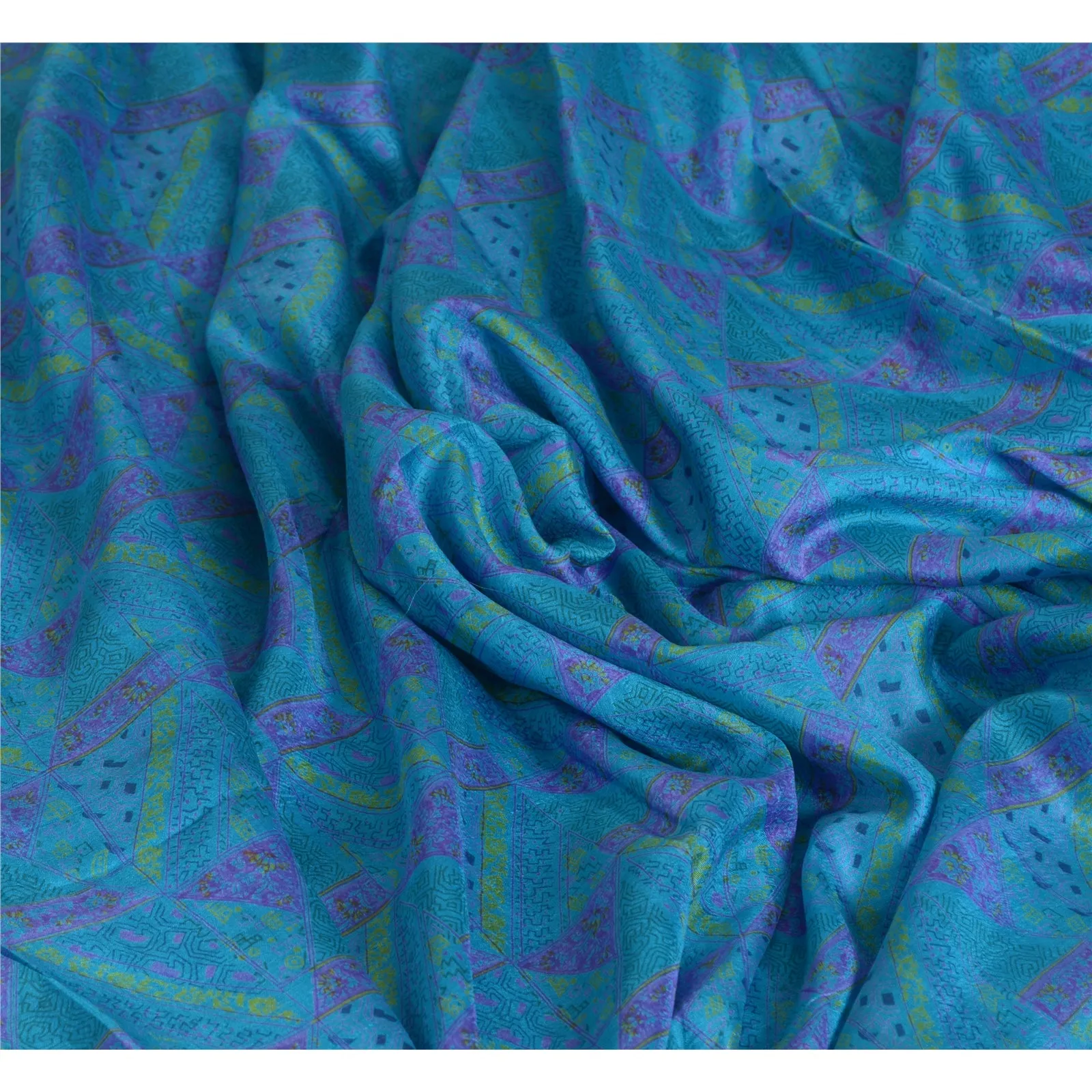 Sanskriti Vintage Sarees Blue Zari Border Pure Silk Printed Sari Craft Fabric