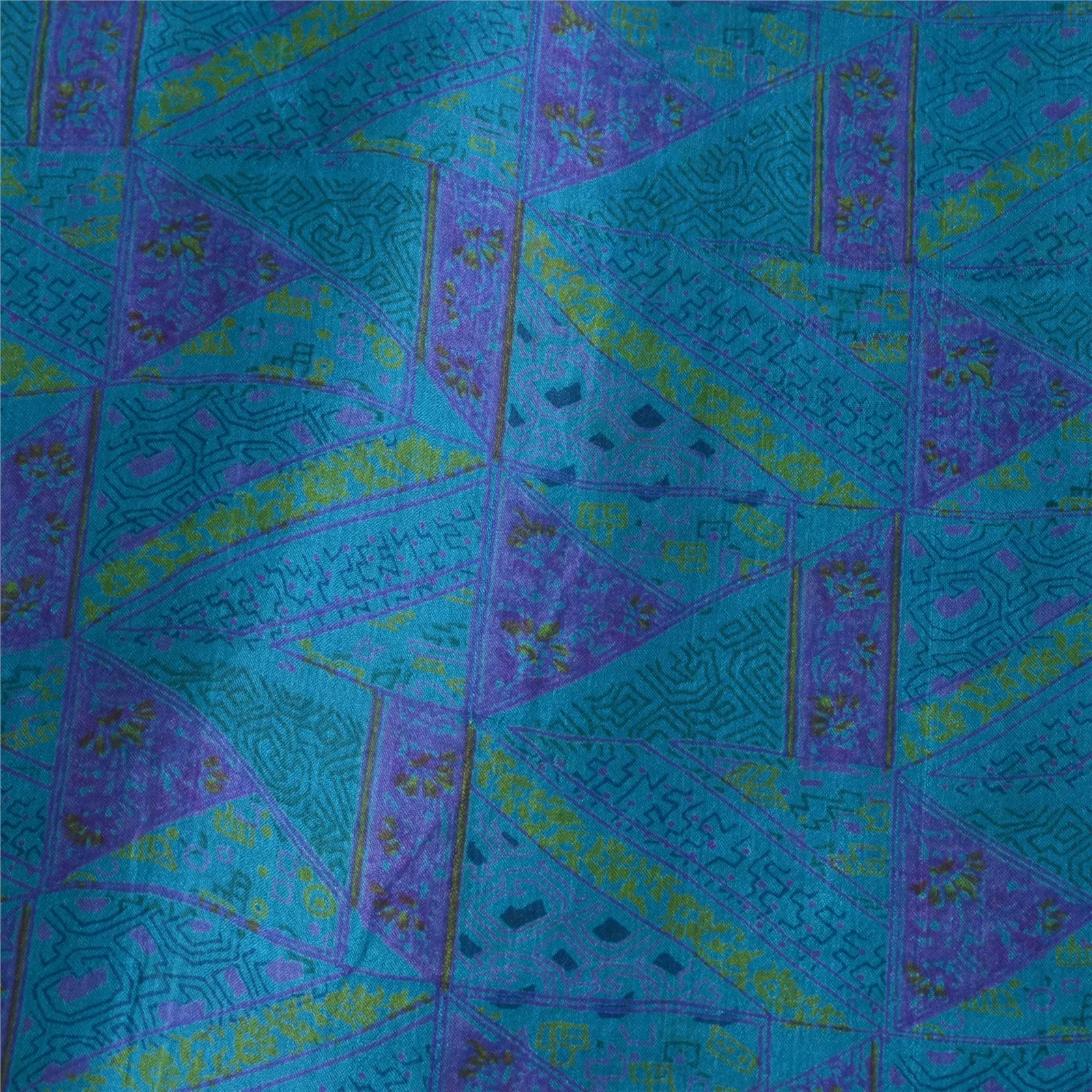 Sanskriti Vintage Sarees Blue Zari Border Pure Silk Printed Sari Craft Fabric