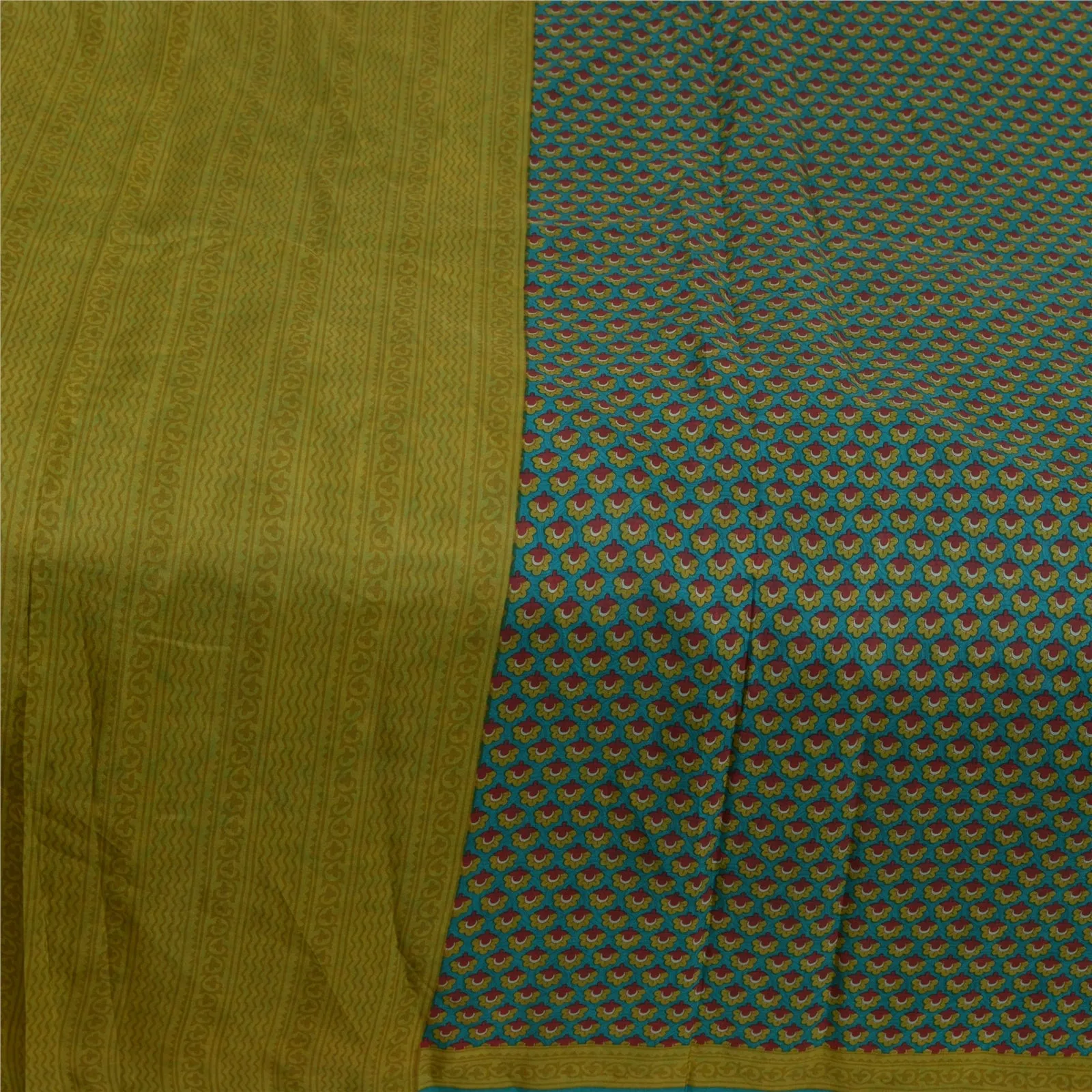 Sanskriti Vintage Sarees From India Blue Printed Pure Silk Sari 5yd Craft Fabric