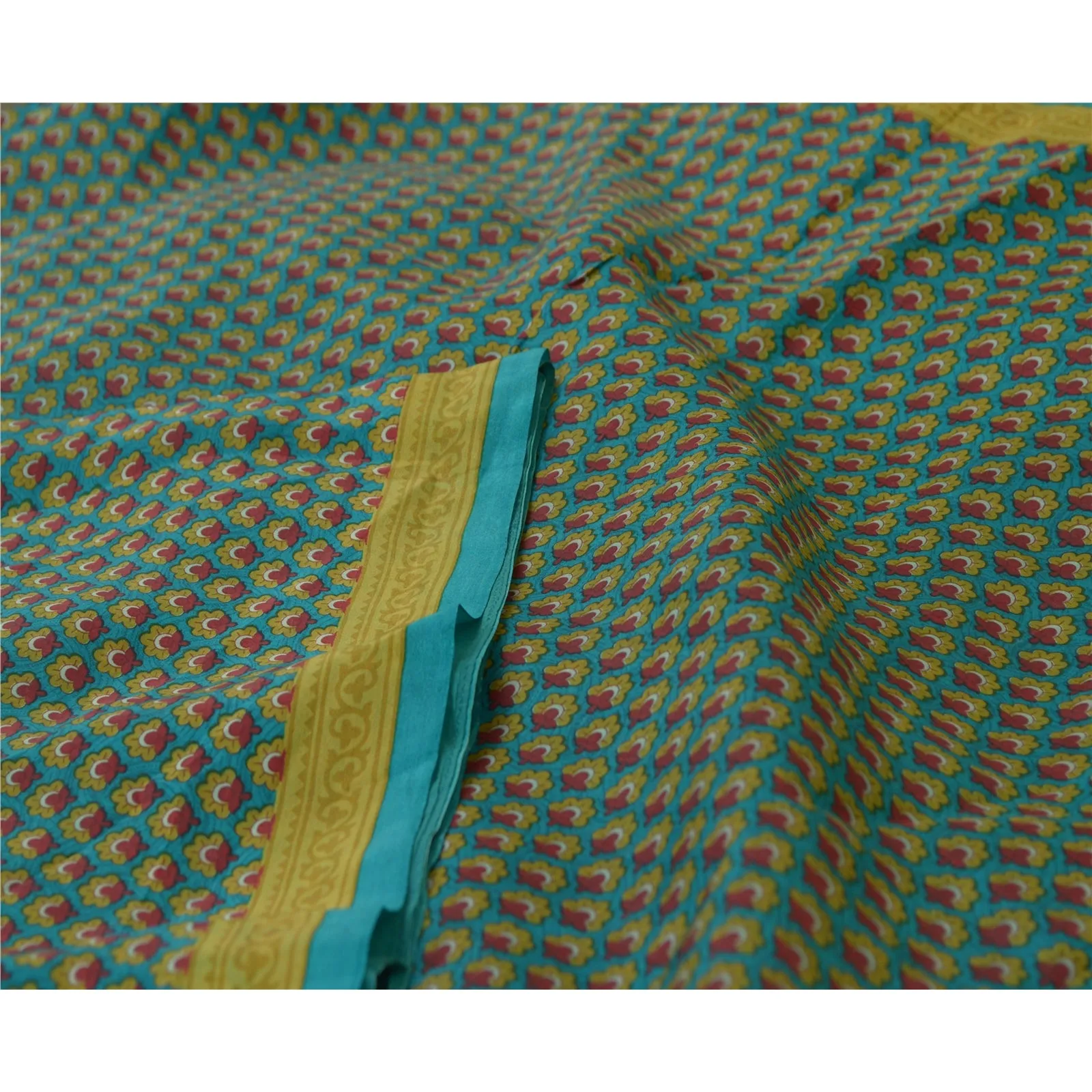 Sanskriti Vintage Sarees From India Blue Printed Pure Silk Sari 5yd Craft Fabric