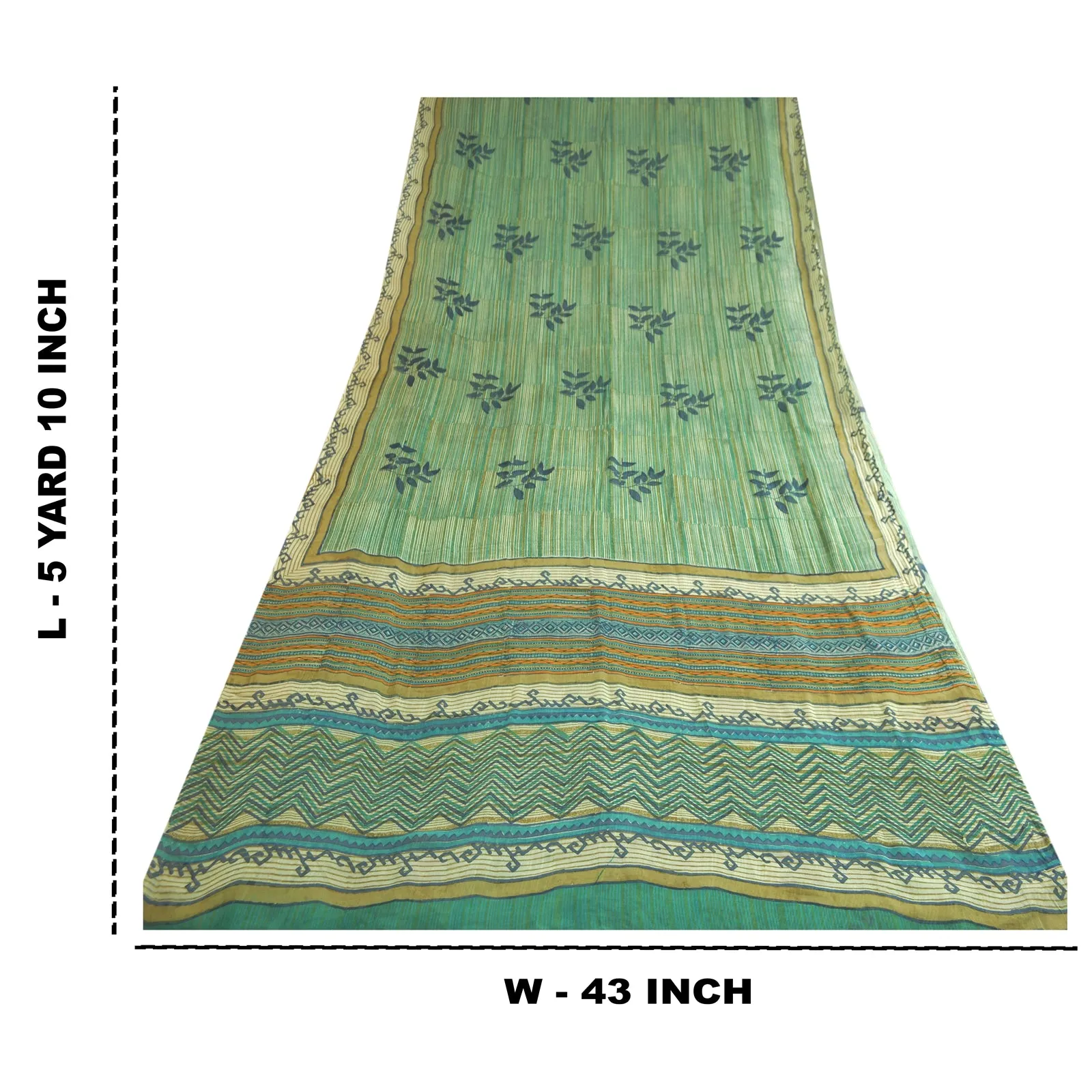 Sanskriti Vintage Sarees Green/Blue Pure Georgette Silk Printed Sari 5yd Fabric