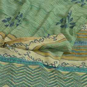 Sanskriti Vintage Sarees Green/Blue Pure Georgette Silk Printed Sari 5yd Fabric