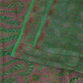 Sanskriti Vintage Sarees Indian Green Printed 100% Pure Silk Sari Craft Fabric