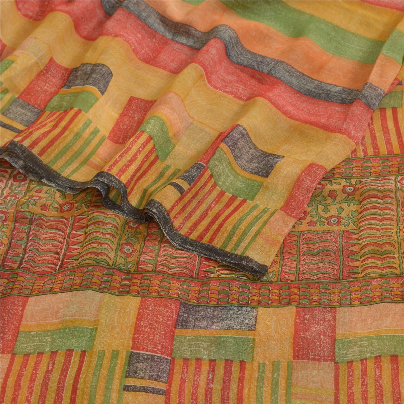 Sanskriti Vintage Sarees Multi Pure Georgette Silk Printed Sari 5yd Craft Fabric