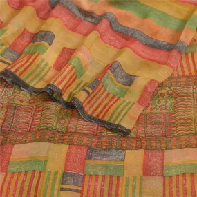 Sanskriti Vintage Sarees Multi Pure Georgette Silk Printed Sari 5yd Craft Fabric