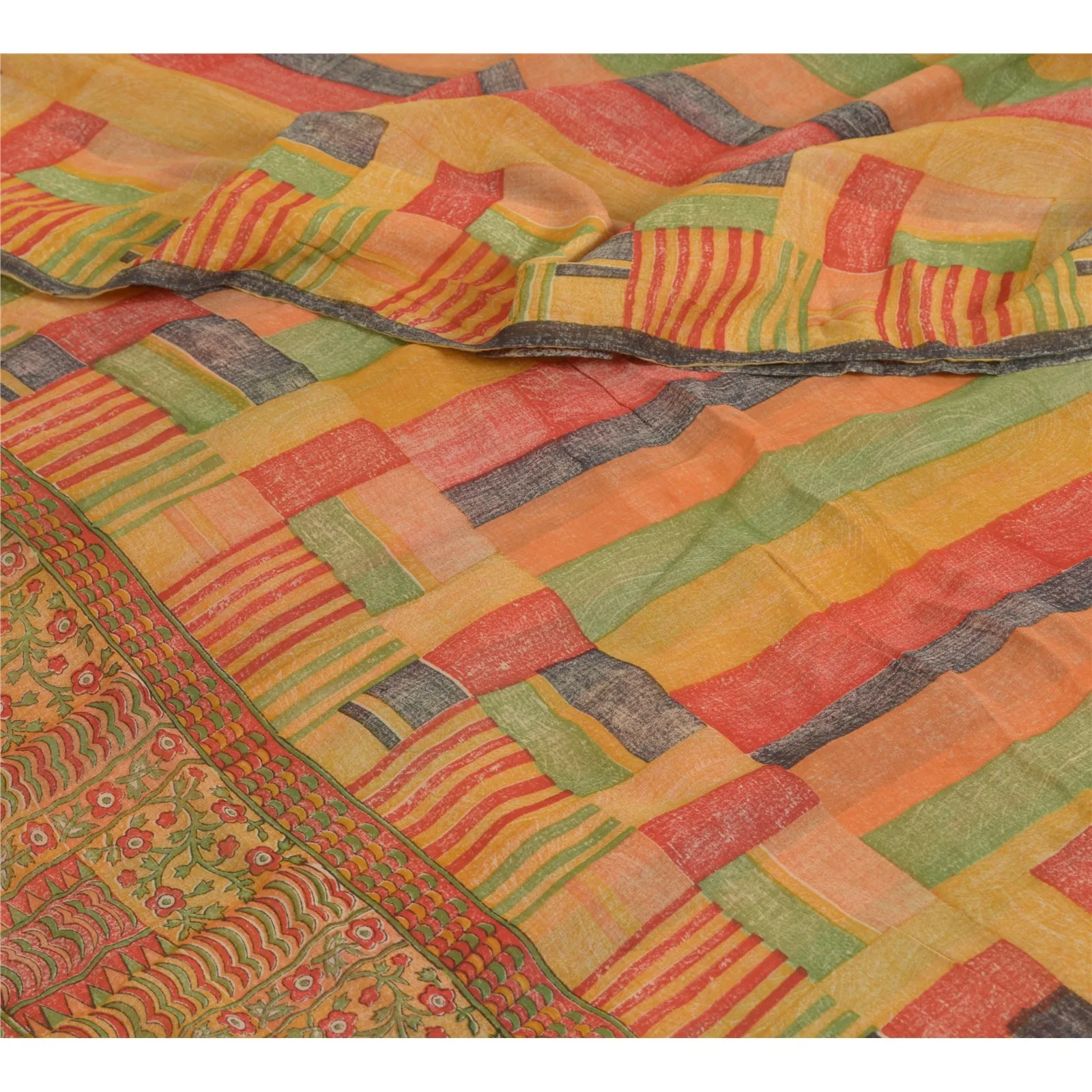 Sanskriti Vintage Sarees Multi Pure Georgette Silk Printed Sari 5yd Craft Fabric