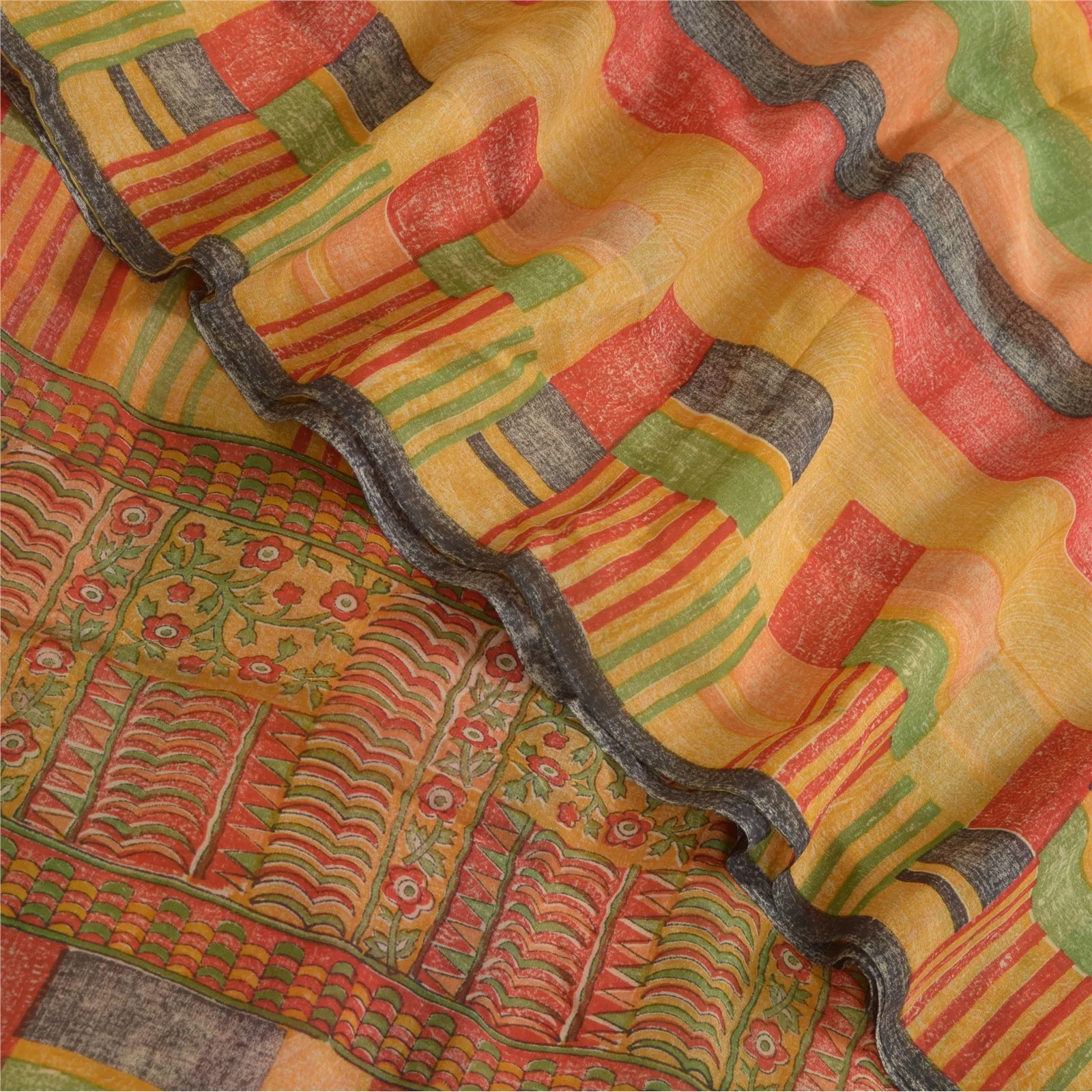 Sanskriti Vintage Sarees Multi Pure Georgette Silk Printed Sari 5yd Craft Fabric