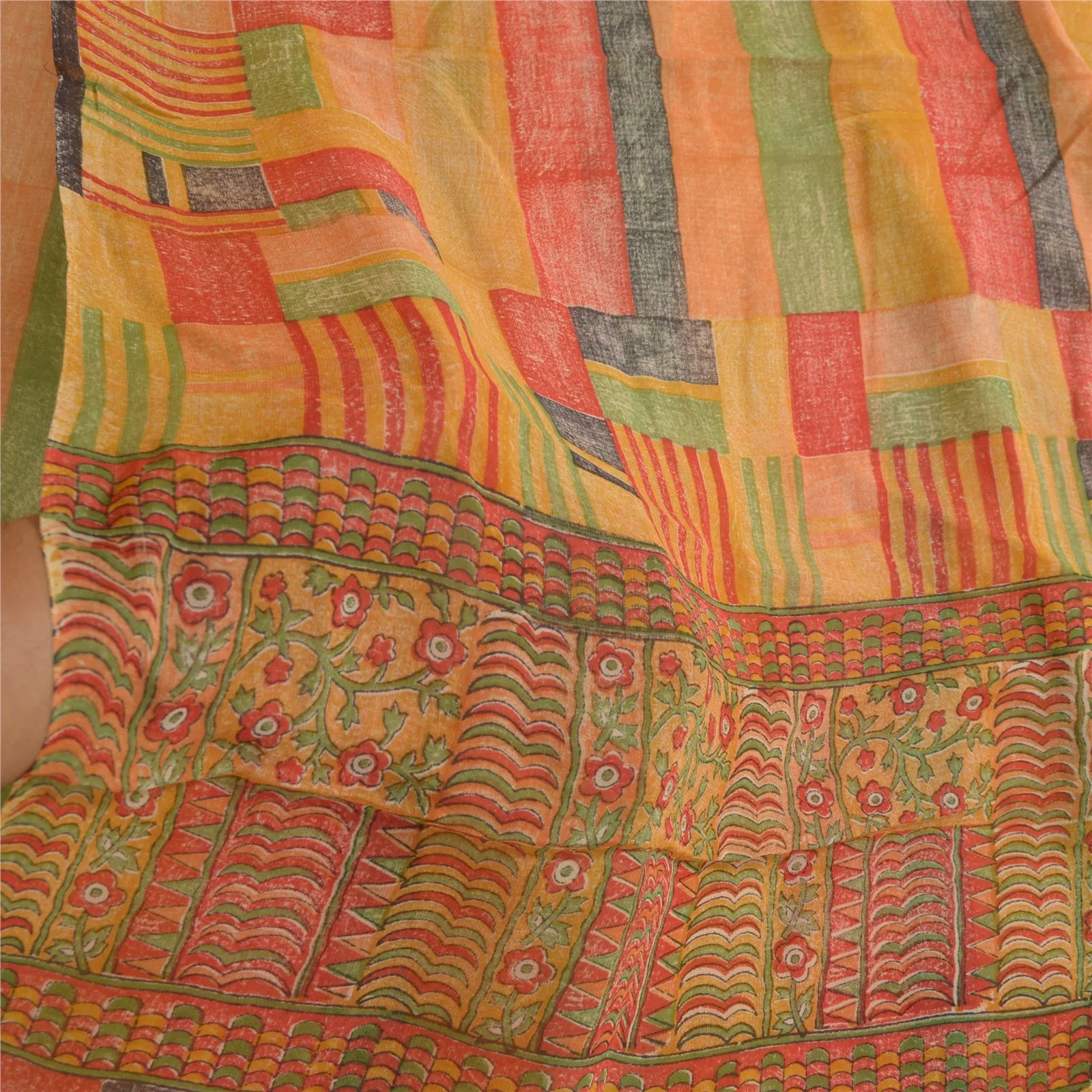 Sanskriti Vintage Sarees Multi Pure Georgette Silk Printed Sari 5yd Craft Fabric