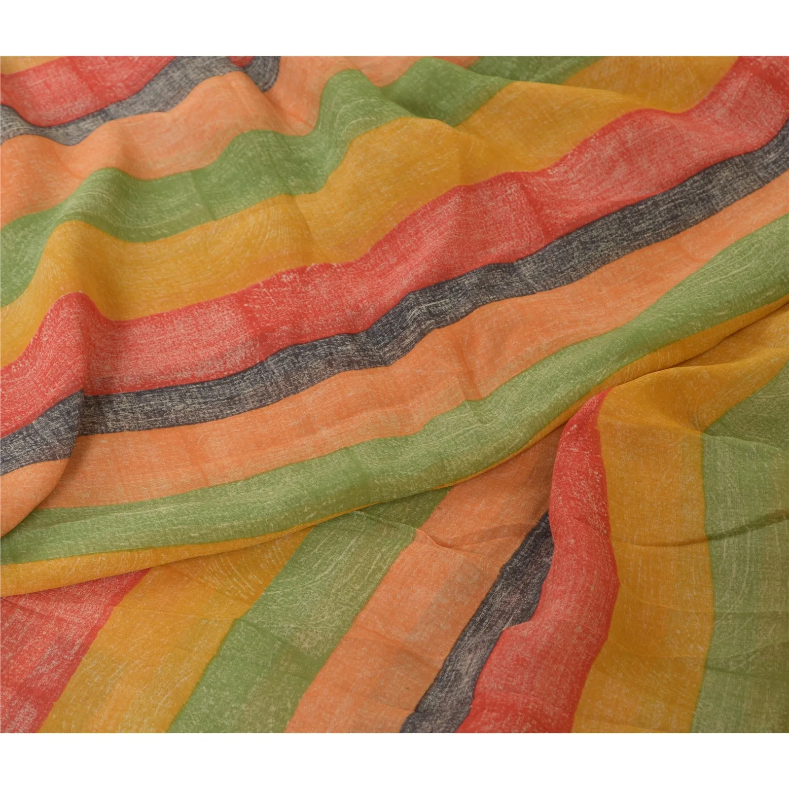 Sanskriti Vintage Sarees Multi Pure Georgette Silk Printed Sari 5yd Craft Fabric