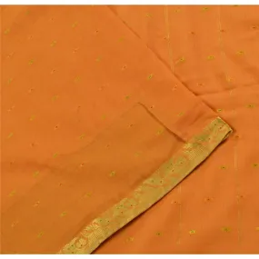 Sanskriti Vintage Sarees Saffron Zari Woven Pure Cotton Sari 5yd Craft Fabric