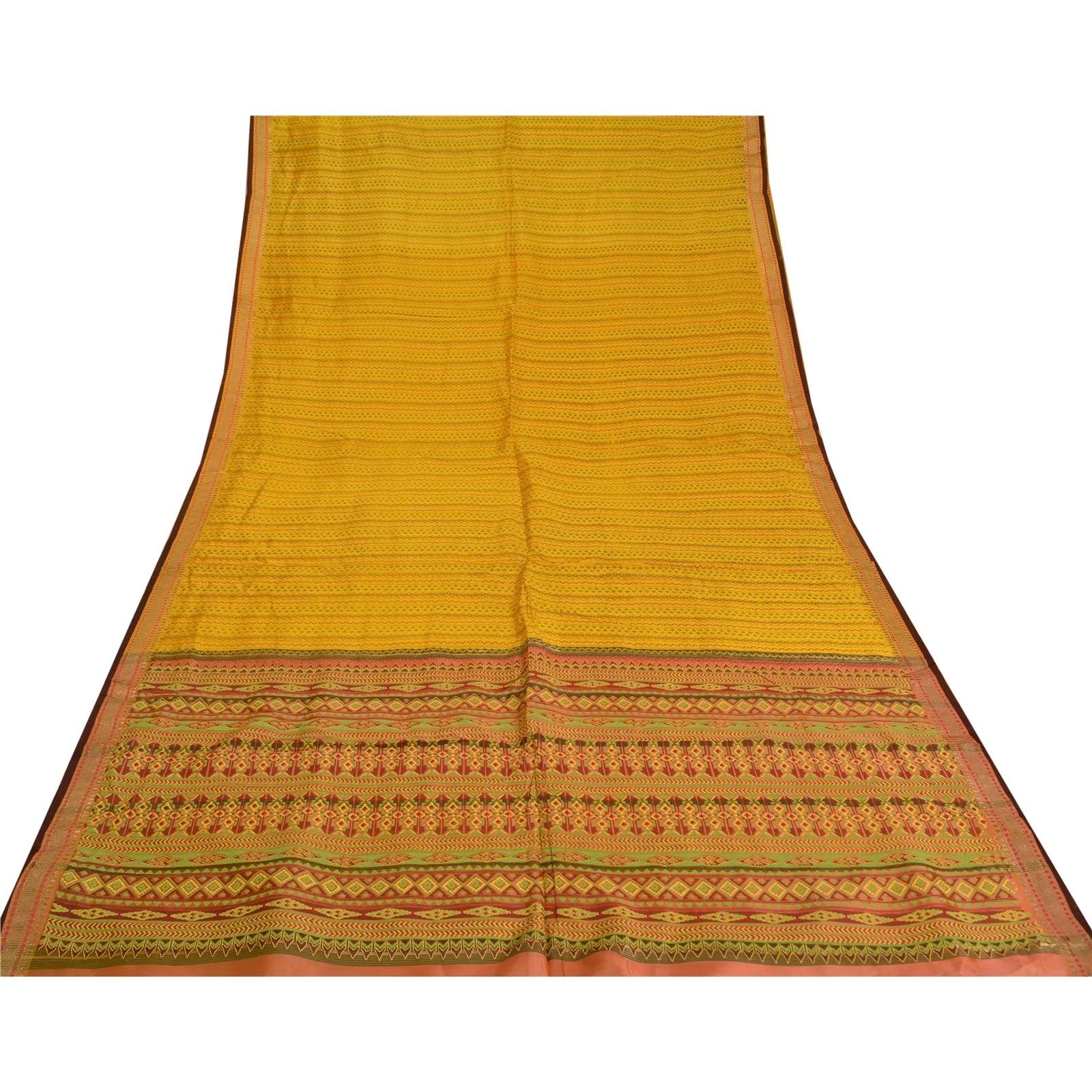 Sanskriti Vintage Yellow Sarees Pure Silk Painted Woven Zari Premium Sari Fabric