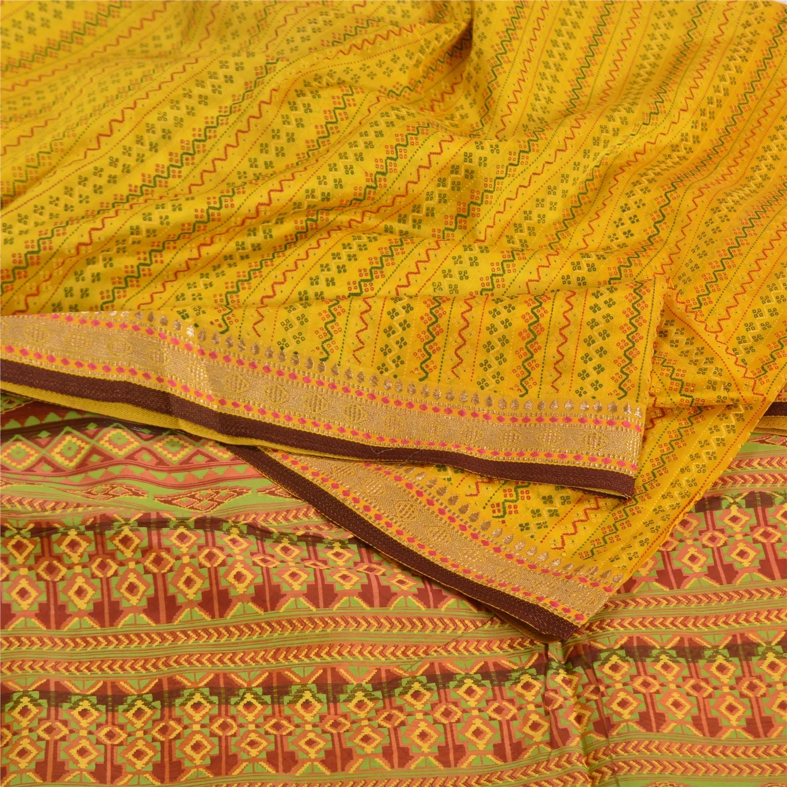 Sanskriti Vintage Yellow Sarees Pure Silk Painted Woven Zari Premium Sari Fabric