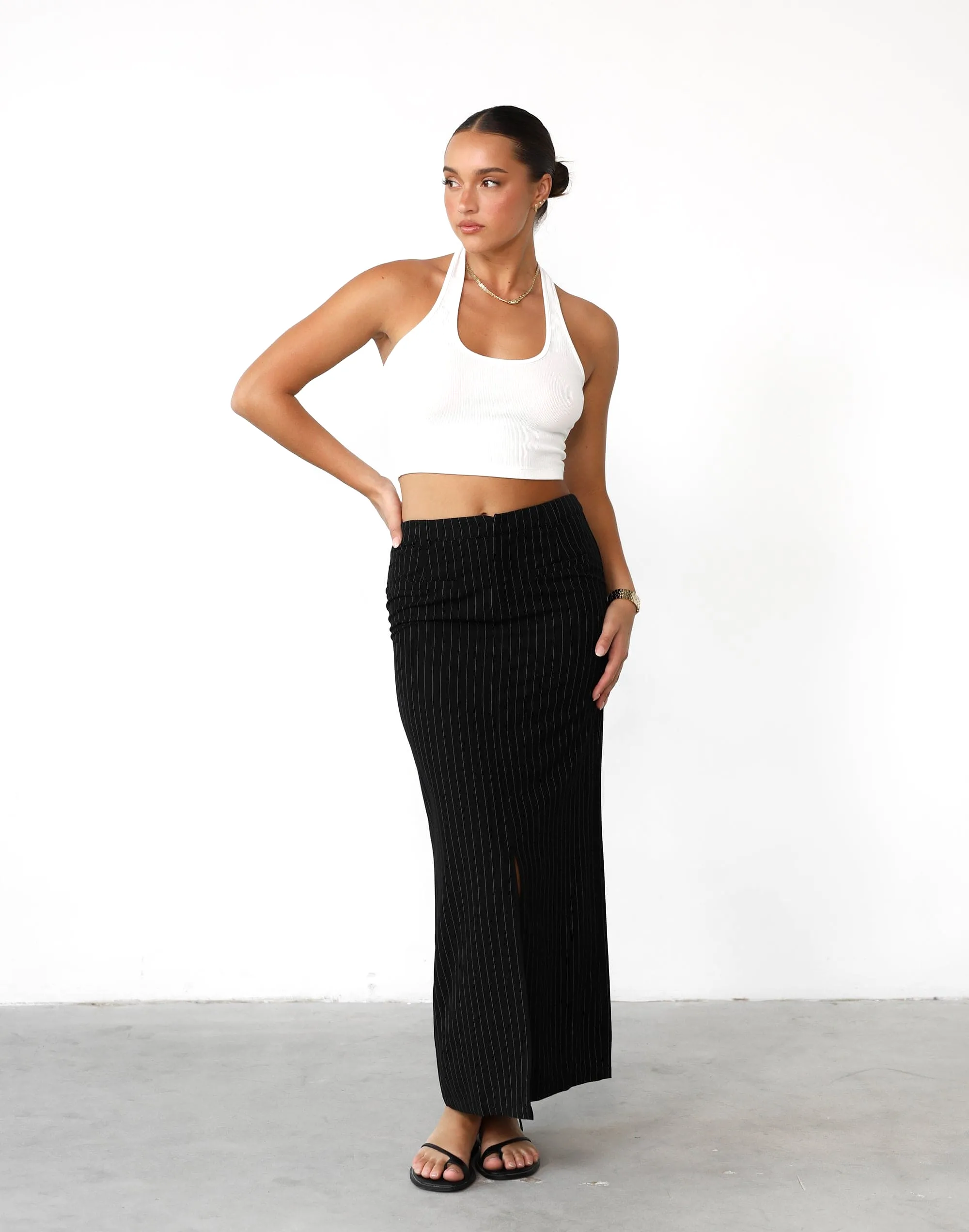 Sav Maxi Skirt (Black Pinstripe)