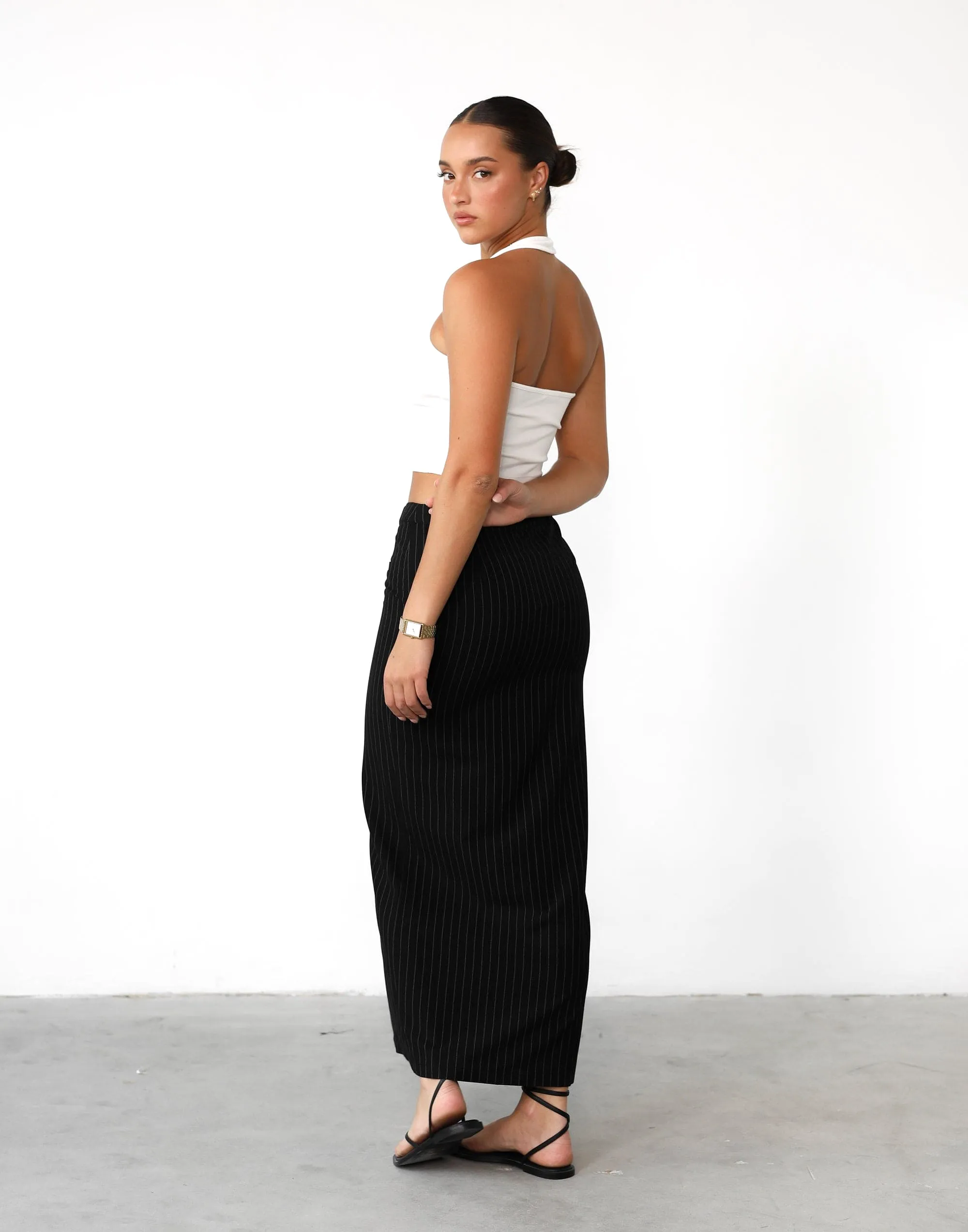 Sav Maxi Skirt (Black Pinstripe)