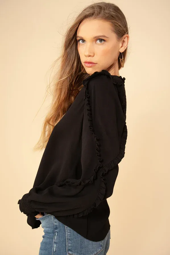 Savannah Ruffle Blouse in Black