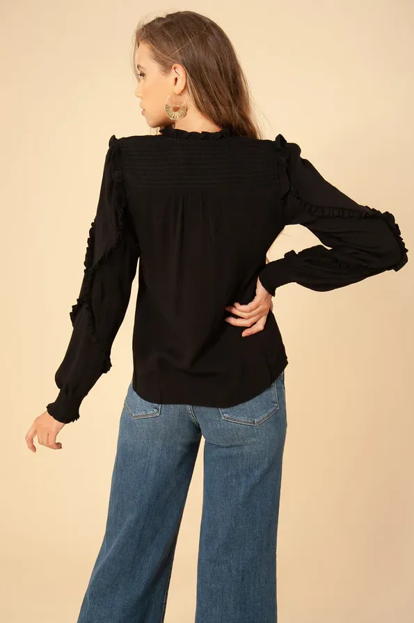 Savannah Ruffle Blouse in Black