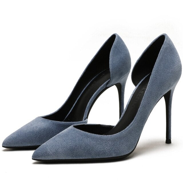 Sexy Women's 10cm Thin High Heeled Pointed Toe Suede Leather Classic Pumps