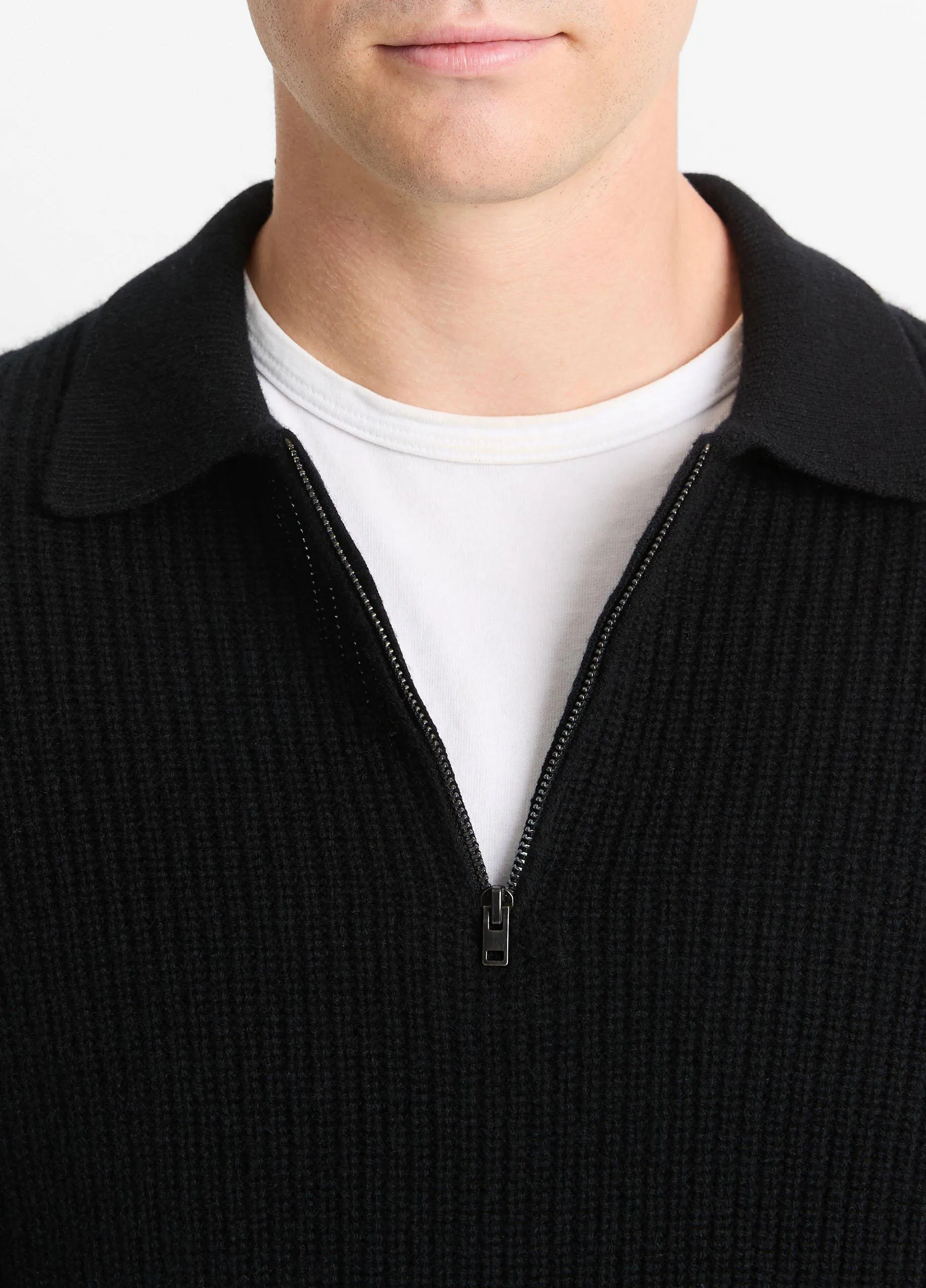 Shaker Wool-Cashmere Quarter-Zip Polo Sweater