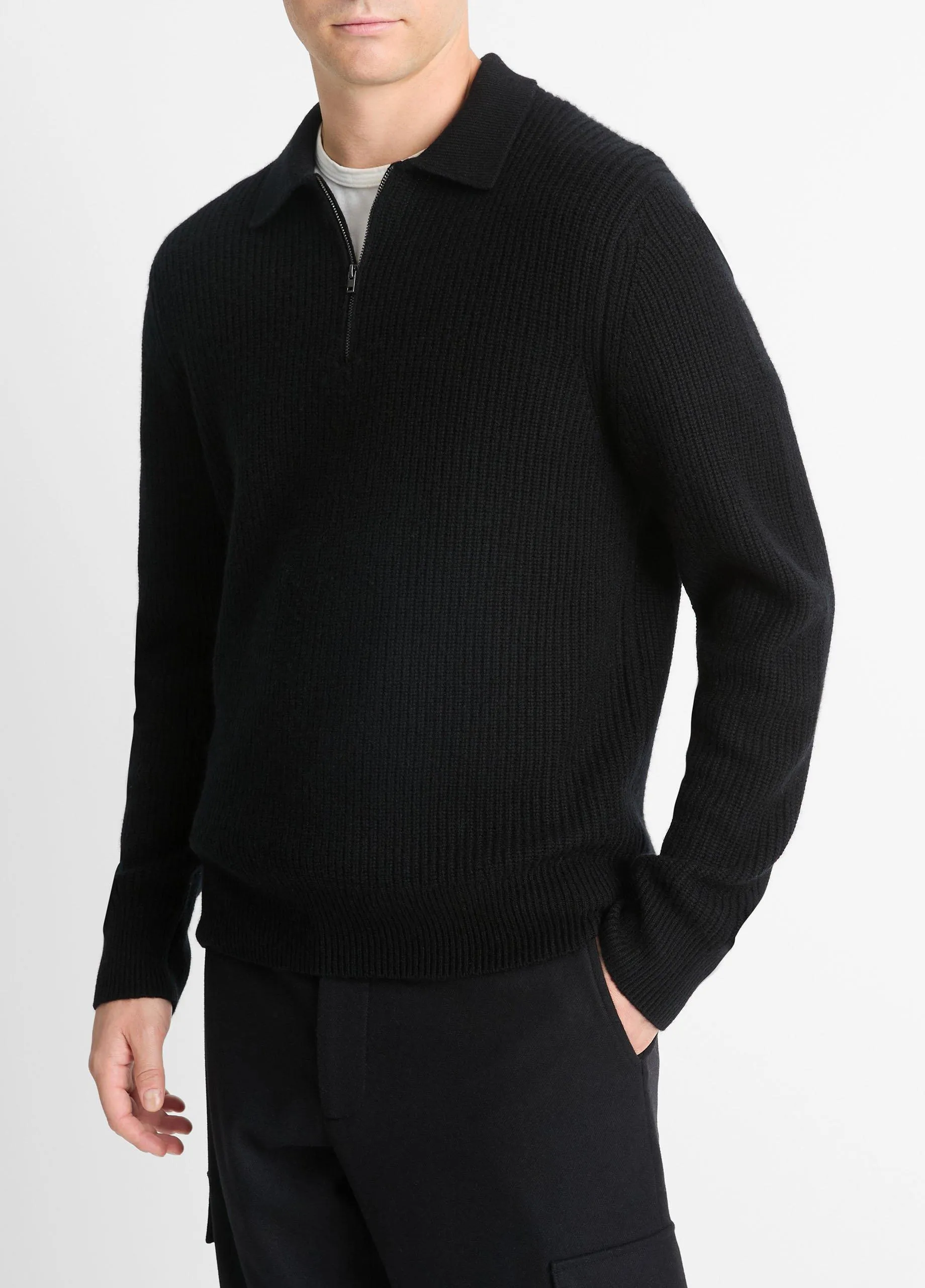 Shaker Wool-Cashmere Quarter-Zip Polo Sweater