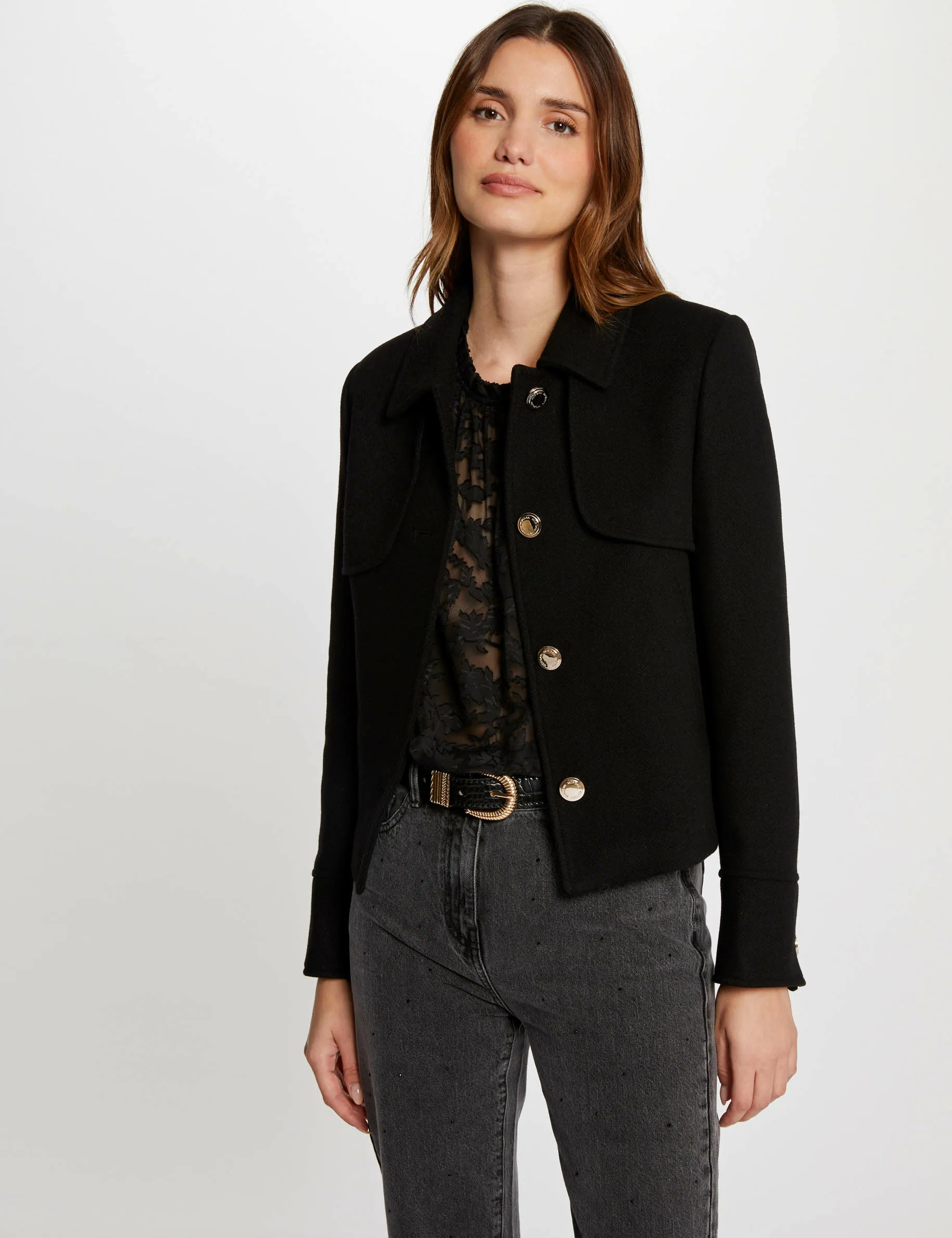 Short buttoned coat black women