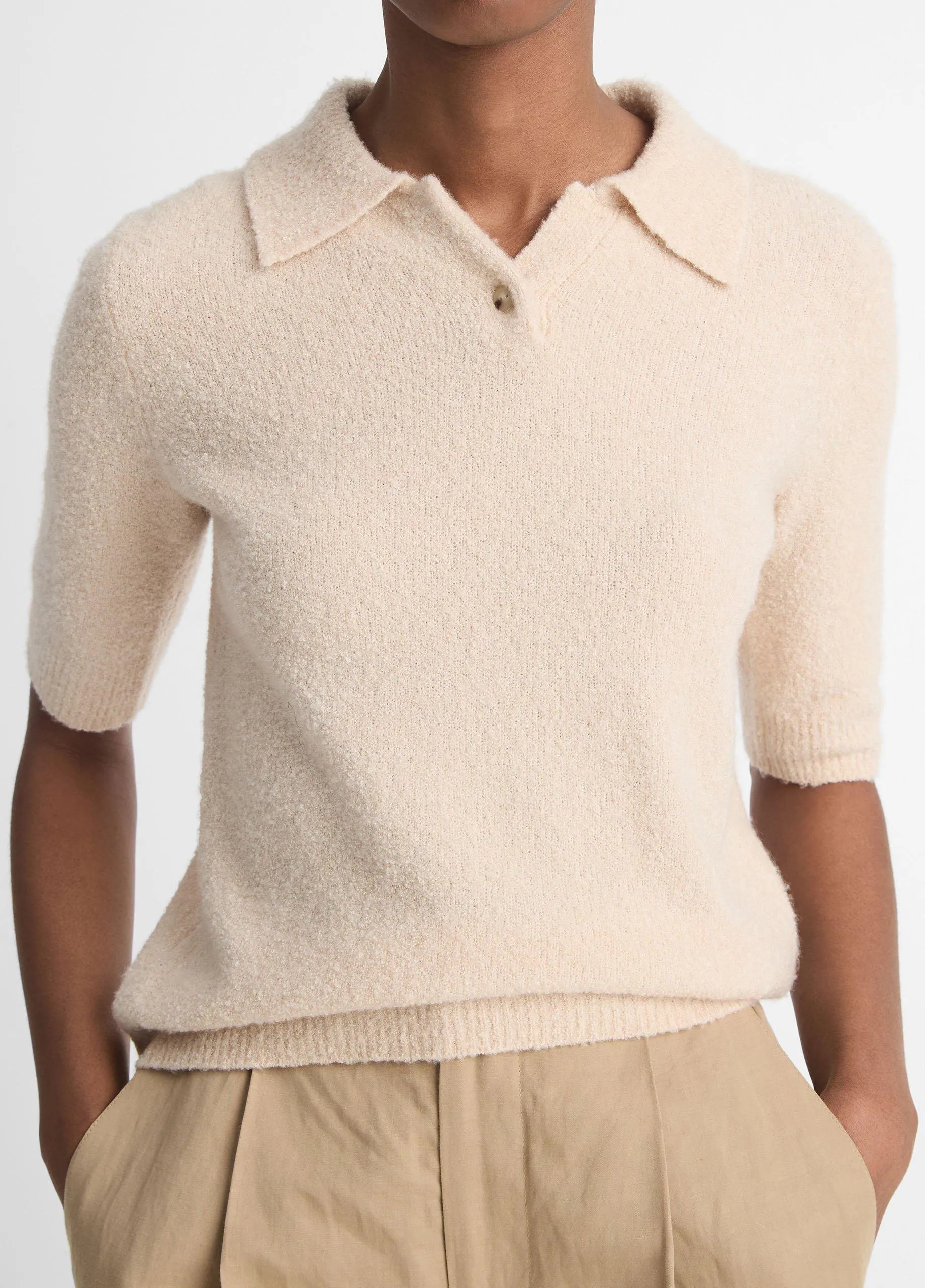 Soft Bouclé Silk-Blend Polo Sweater