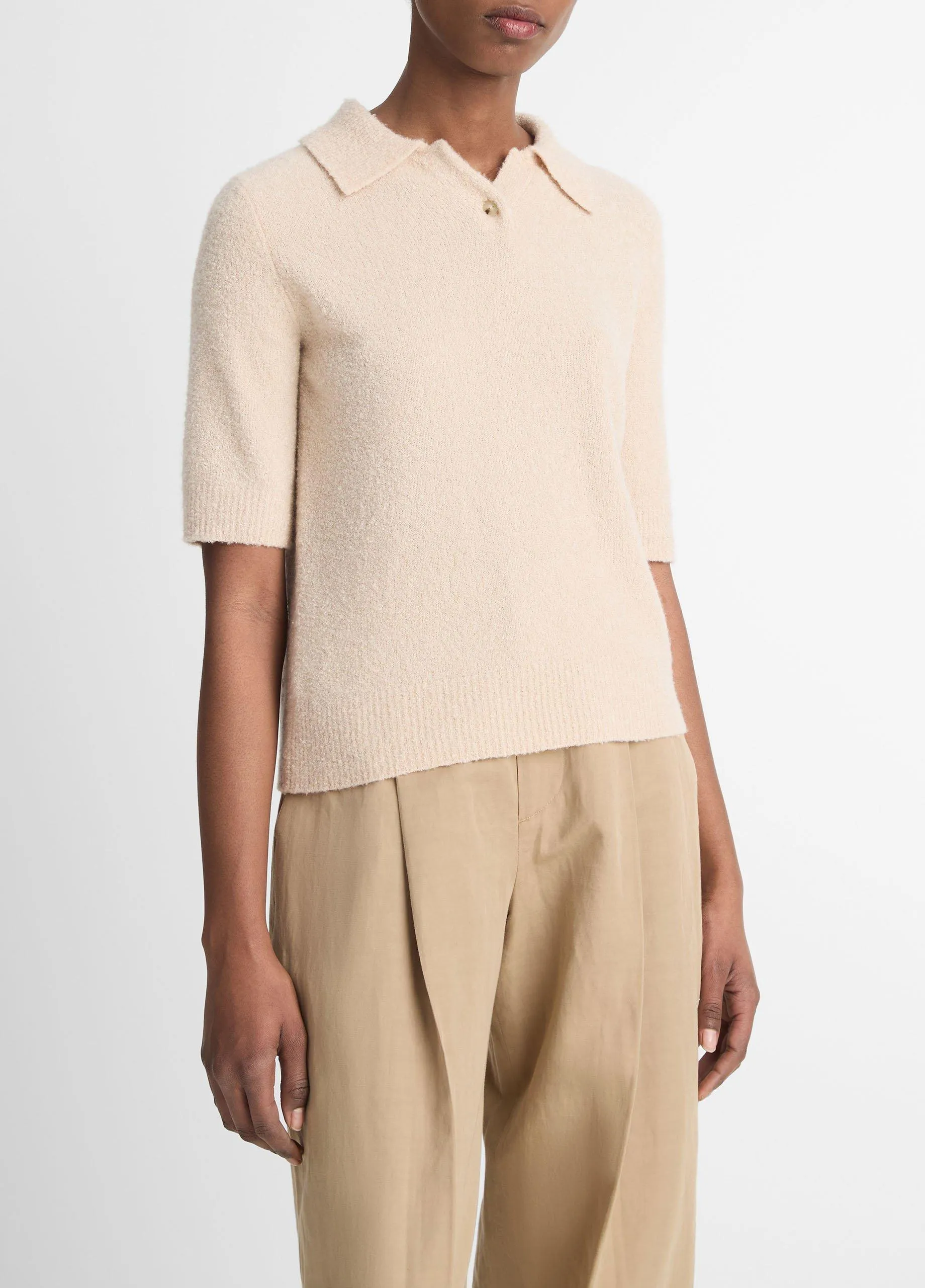 Soft Bouclé Silk-Blend Polo Sweater