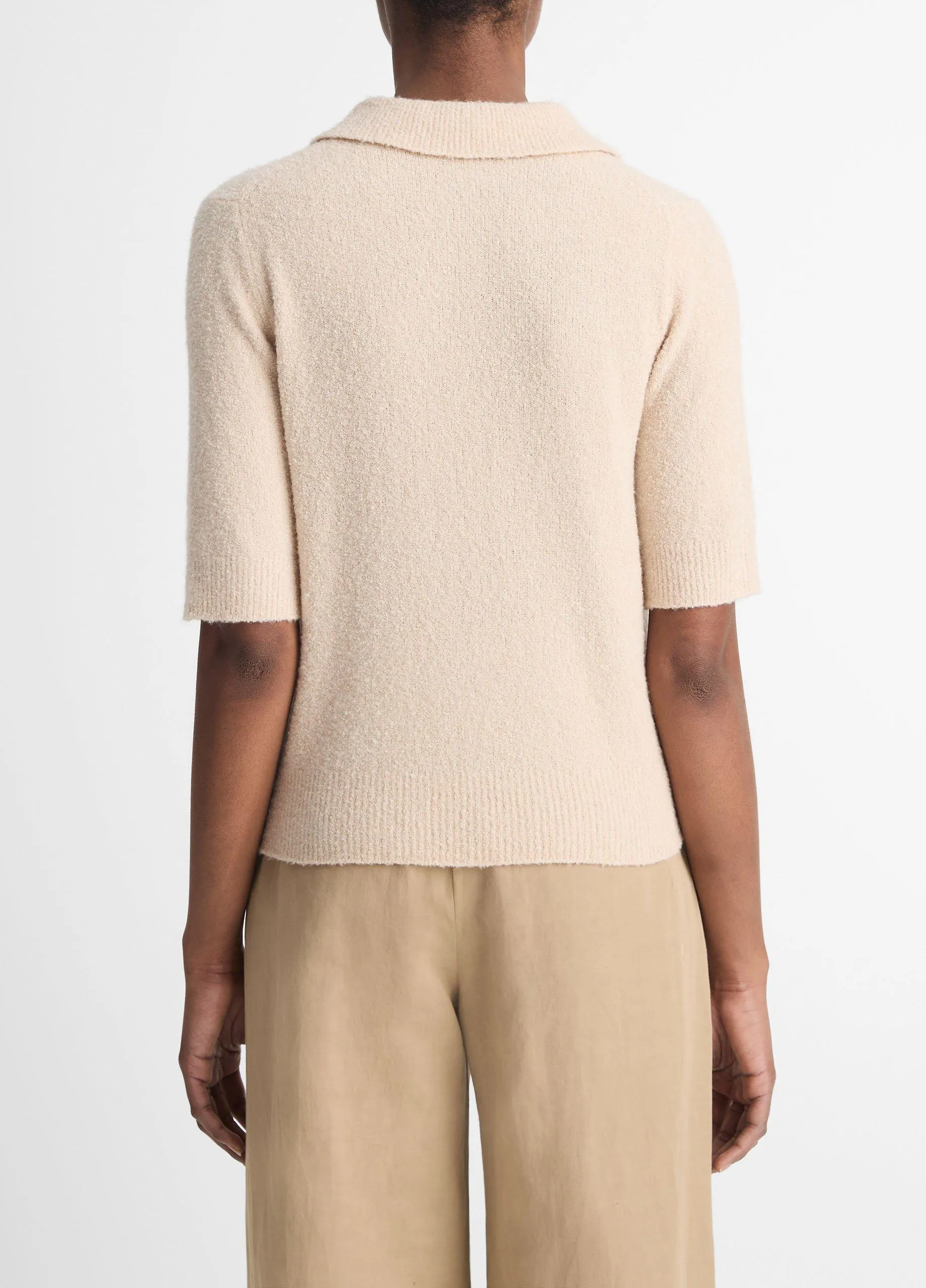 Soft Bouclé Silk-Blend Polo Sweater