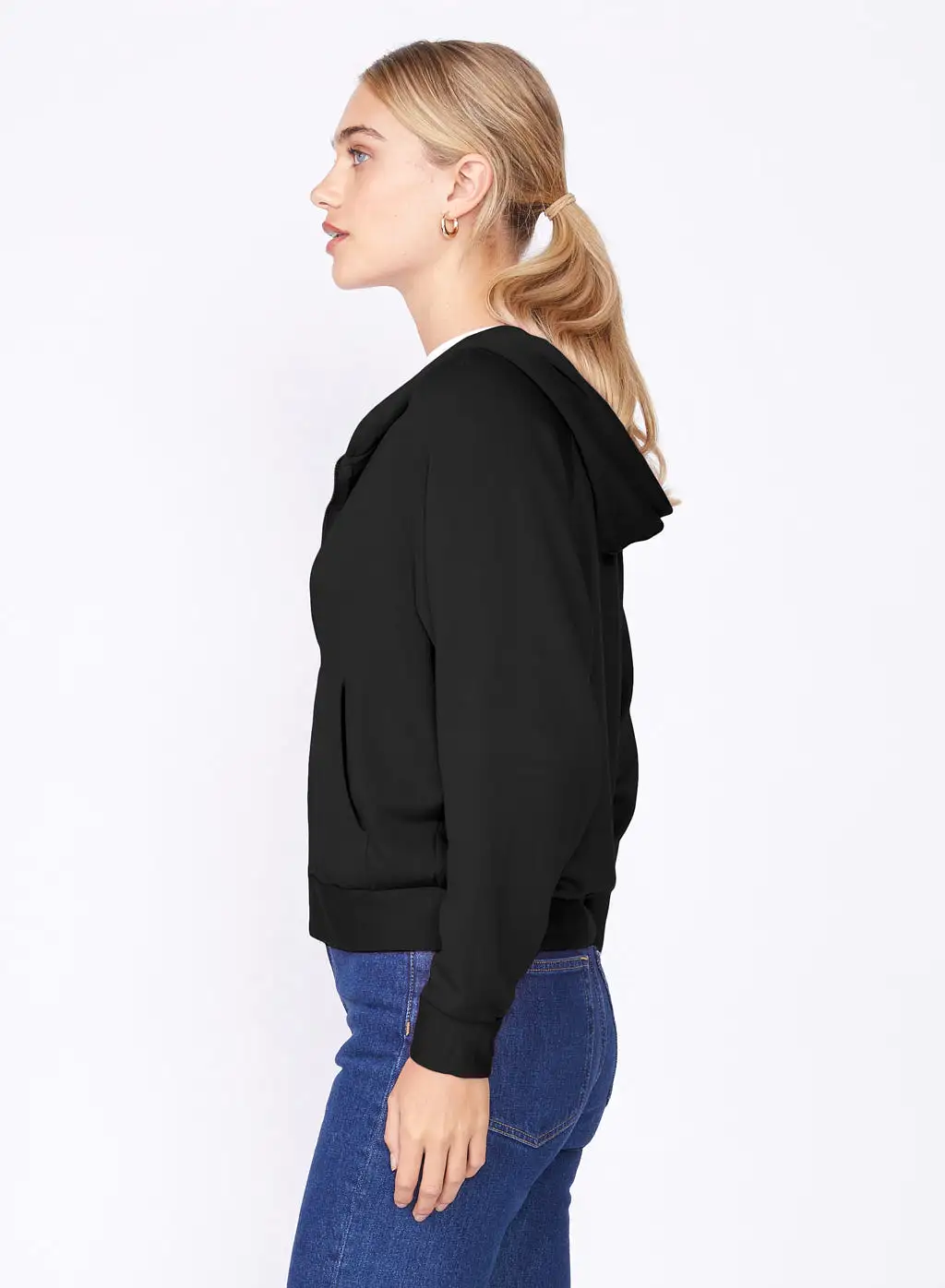 Softest Fleece Cropped Zip-Up Hoodie in Black