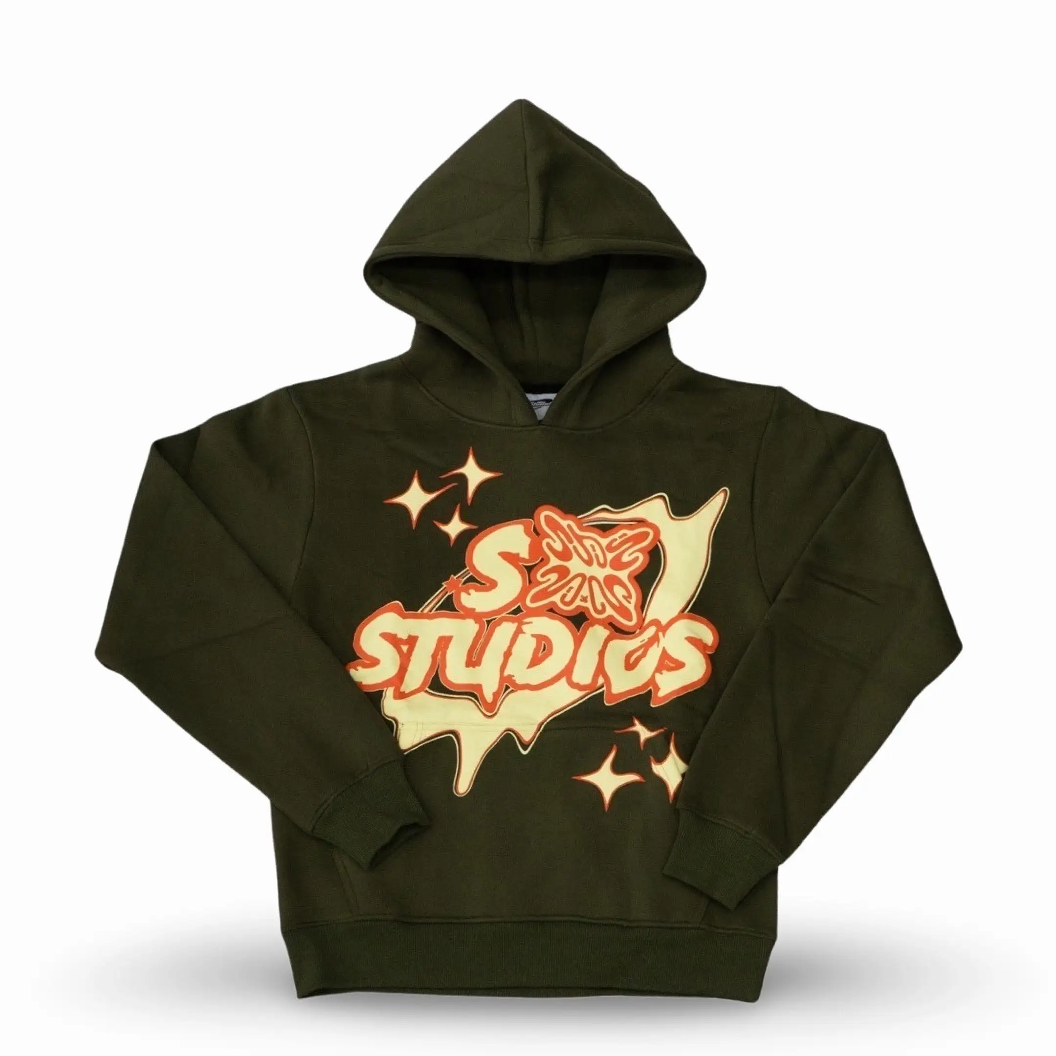 Stainbandz Puff Print Pullover Hoodie 'SB Studios' Olive Green / Orange