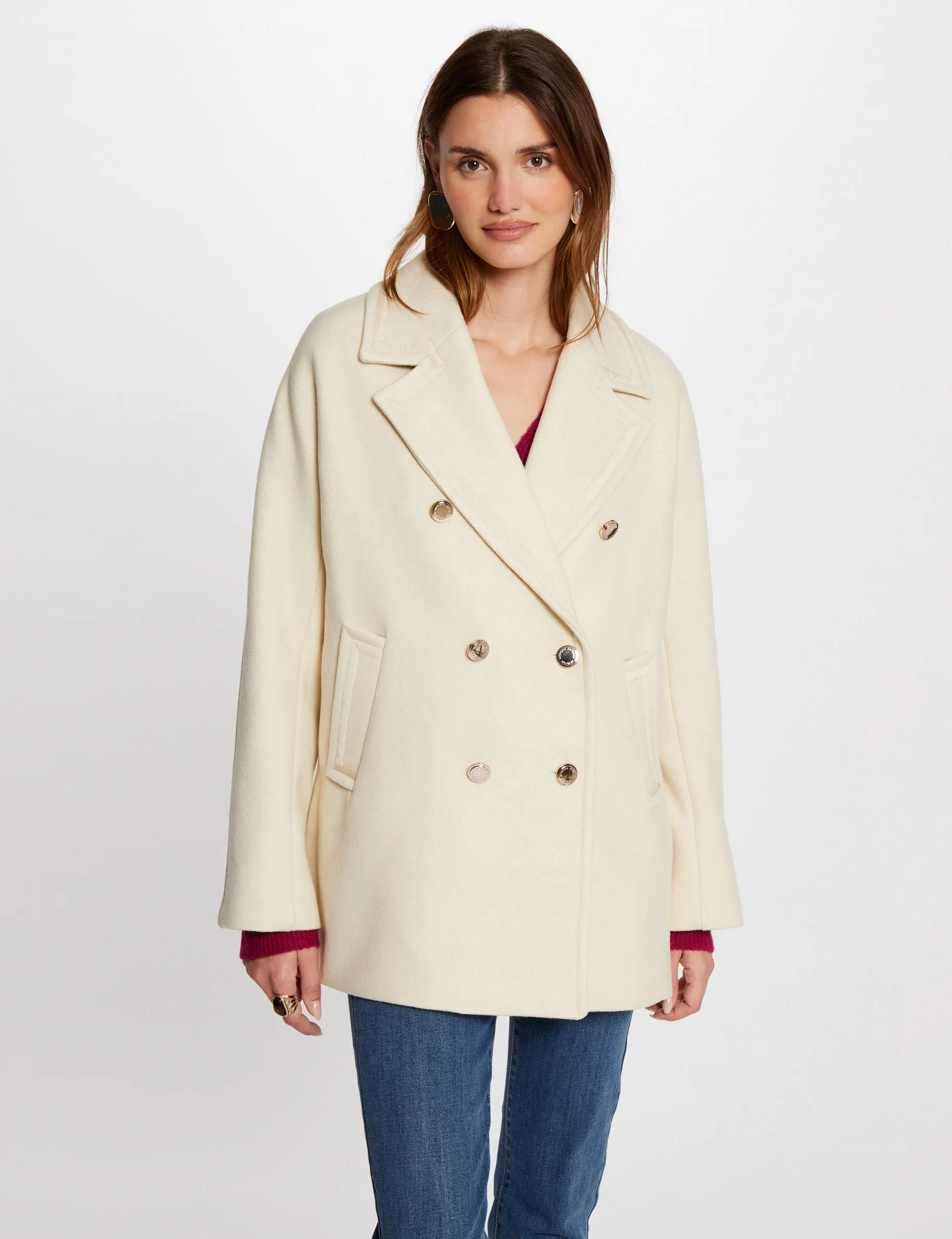 Straight buttoned coat ivory women