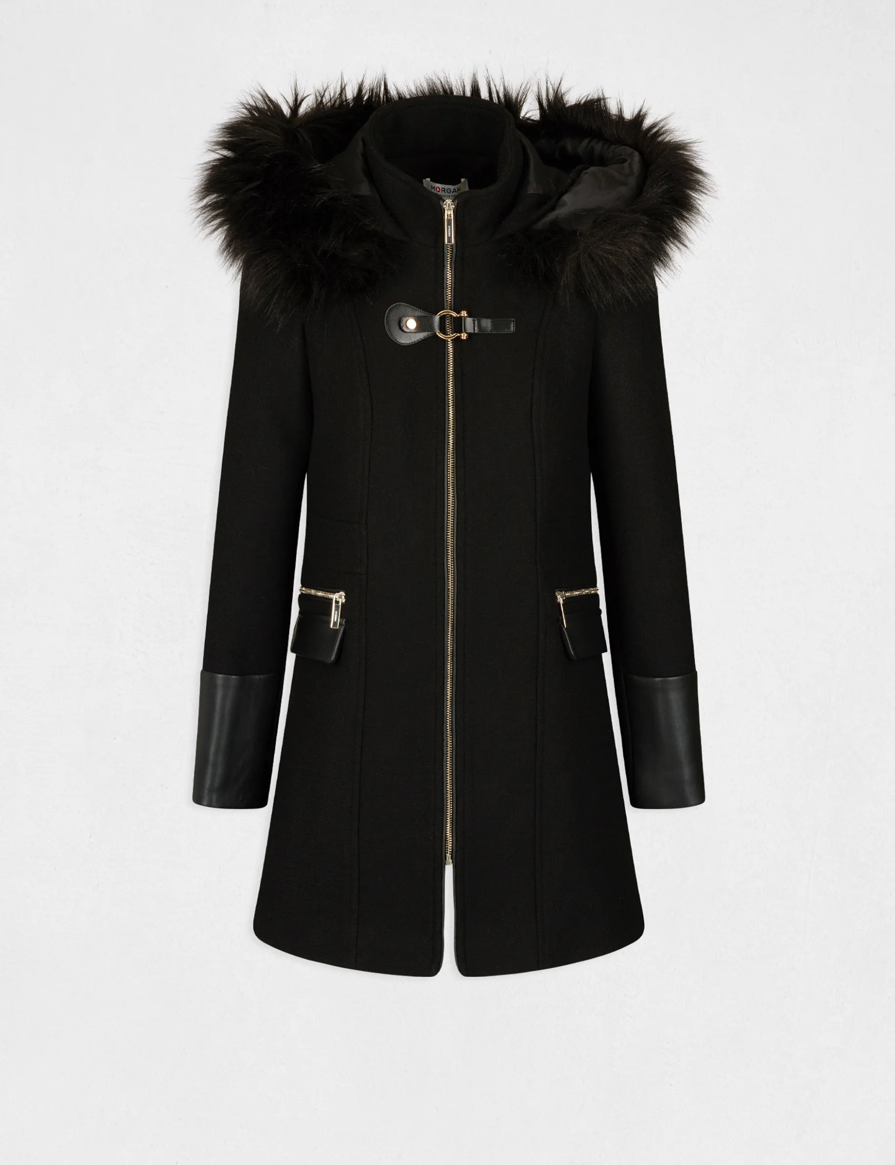 Straight zipped coat with hood black women