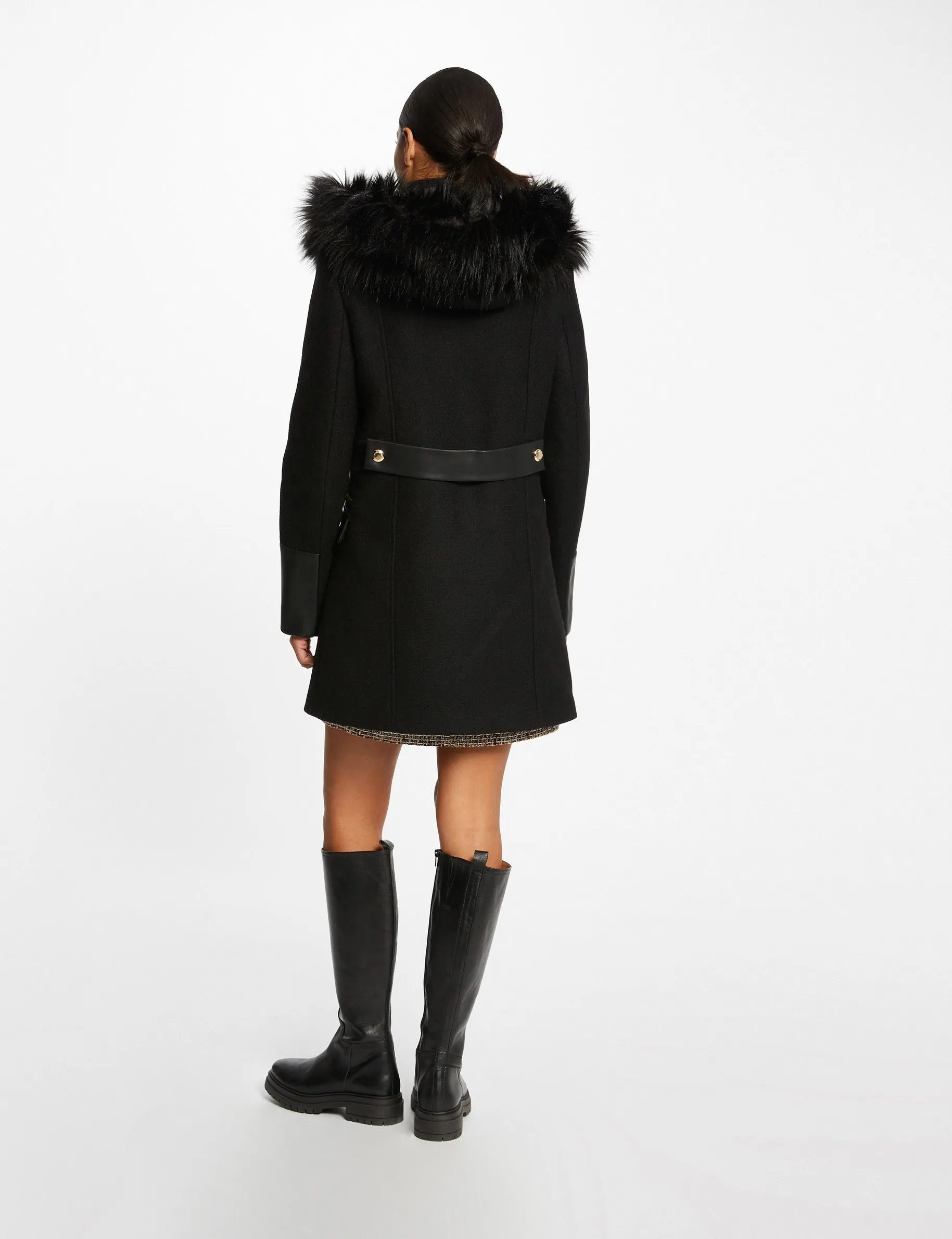 Straight zipped coat with hood black women