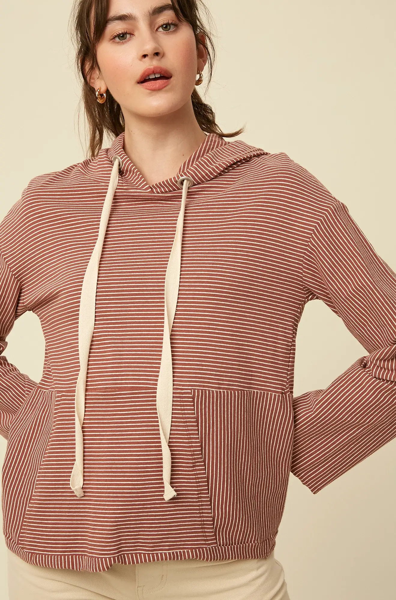 Striped Hoodie Long Sleeve Top